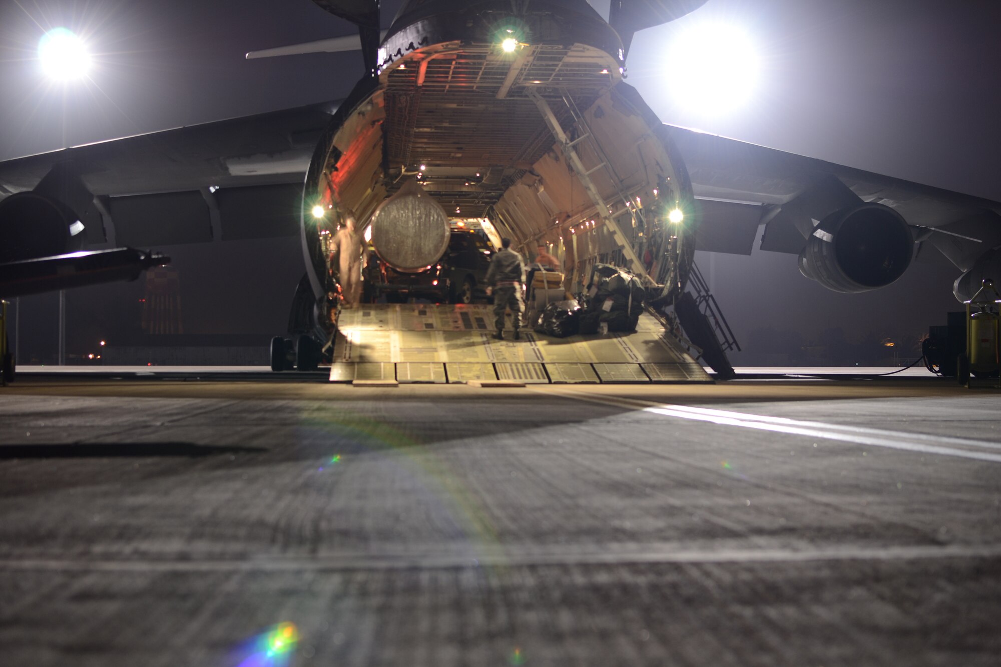 WRIGHT-PATTERSON AIR FORCE BASE, Ohio – A 445th Airlift Wing C-5 Galaxy flown by the 89th Airlift Squadron delivered support equipment belonging to the 552nd Air Control Wing from Tinker Air Force Base, Okla., to Rota Naval Air Station, Spain, in support of Operation Odyssey Dawn March 22. The 445th’s C-5 was one of four C-5s tasked to transport the equipment and ground crew from Oklahoma to Spain. (U.S. Air Force photo/Senior Master Sgt. Michael Kalbfleisch)