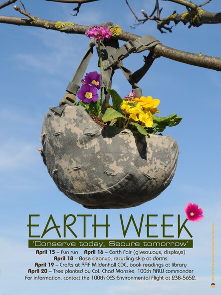 This poster was produced for Earth Week, helping to promote environmental awareness and base events. (U.S. Air Force photo by Staff Sgt. Thomas Trower and graphic by Gary Rogers)