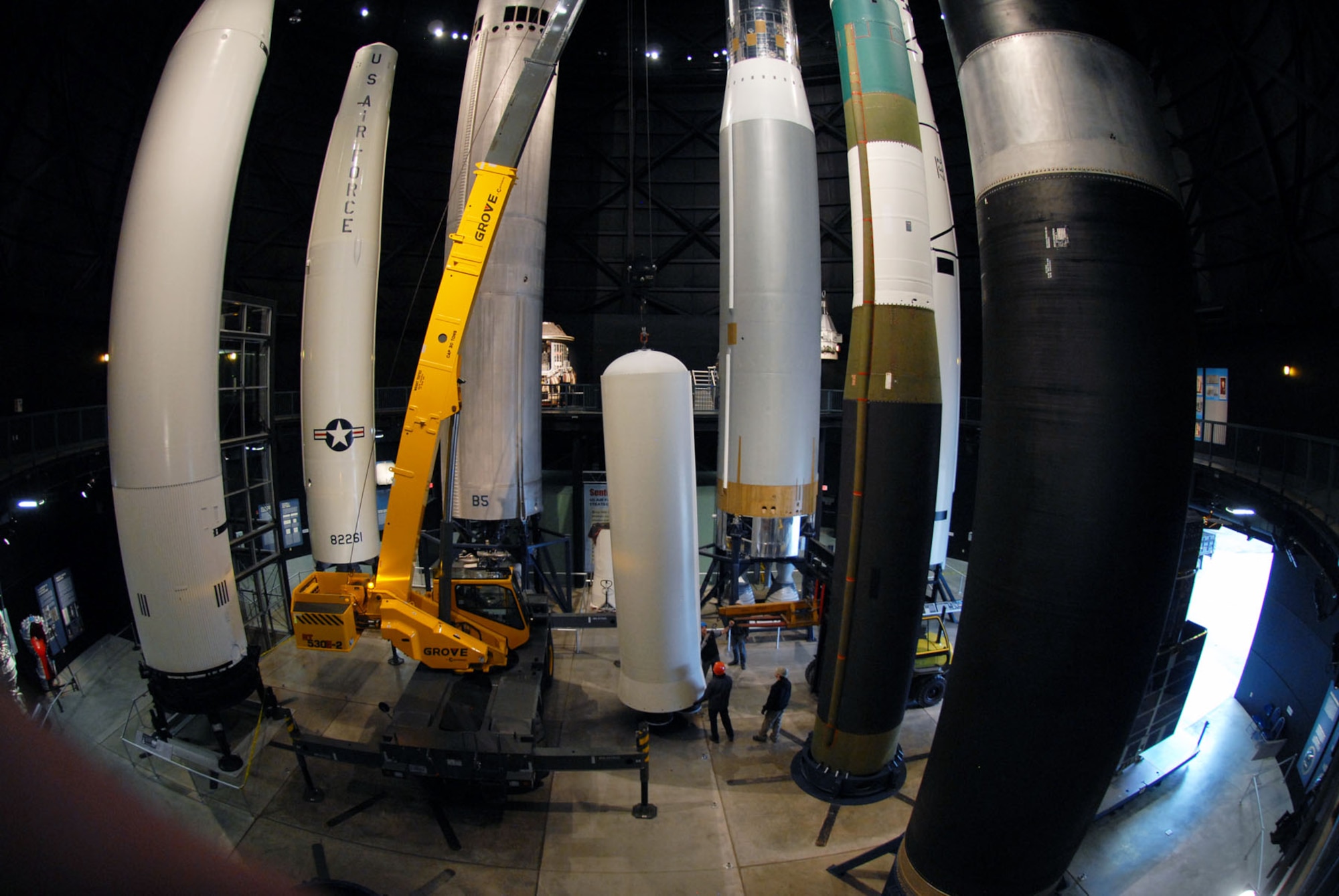 DAYTON, Ohio (03/2011) -- Restoration crews install the Minuteman IA missile in the Missile & Space Gallery at the National Museum of the U.S. Air Force. (U.S. Air Force photo)