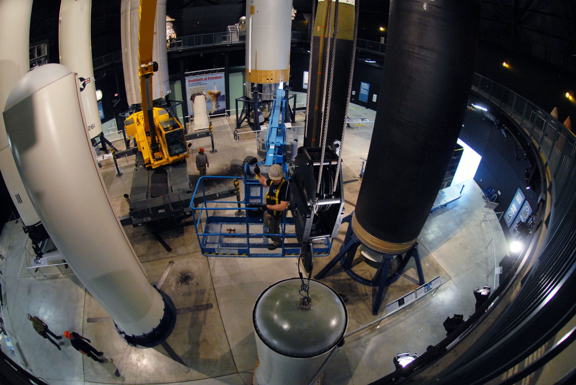 DAYTON, Ohio (03/2011) -- Restoration crews install the Minuteman IA missile in the Missile & Space Gallery at the National Museum of the U.S. Air Force. (U.S. Air Force photo)