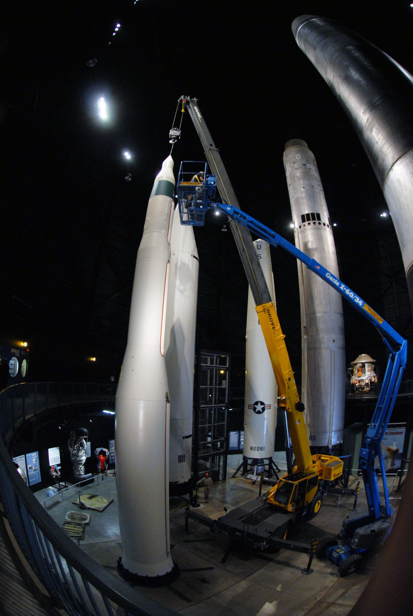 DAYTON, Ohio (03/2011) -- Restoration crews install the Minuteman IA missile in the Missile & Space Gallery at the National Museum of the U.S. Air Force. (U.S. Air Force photo)