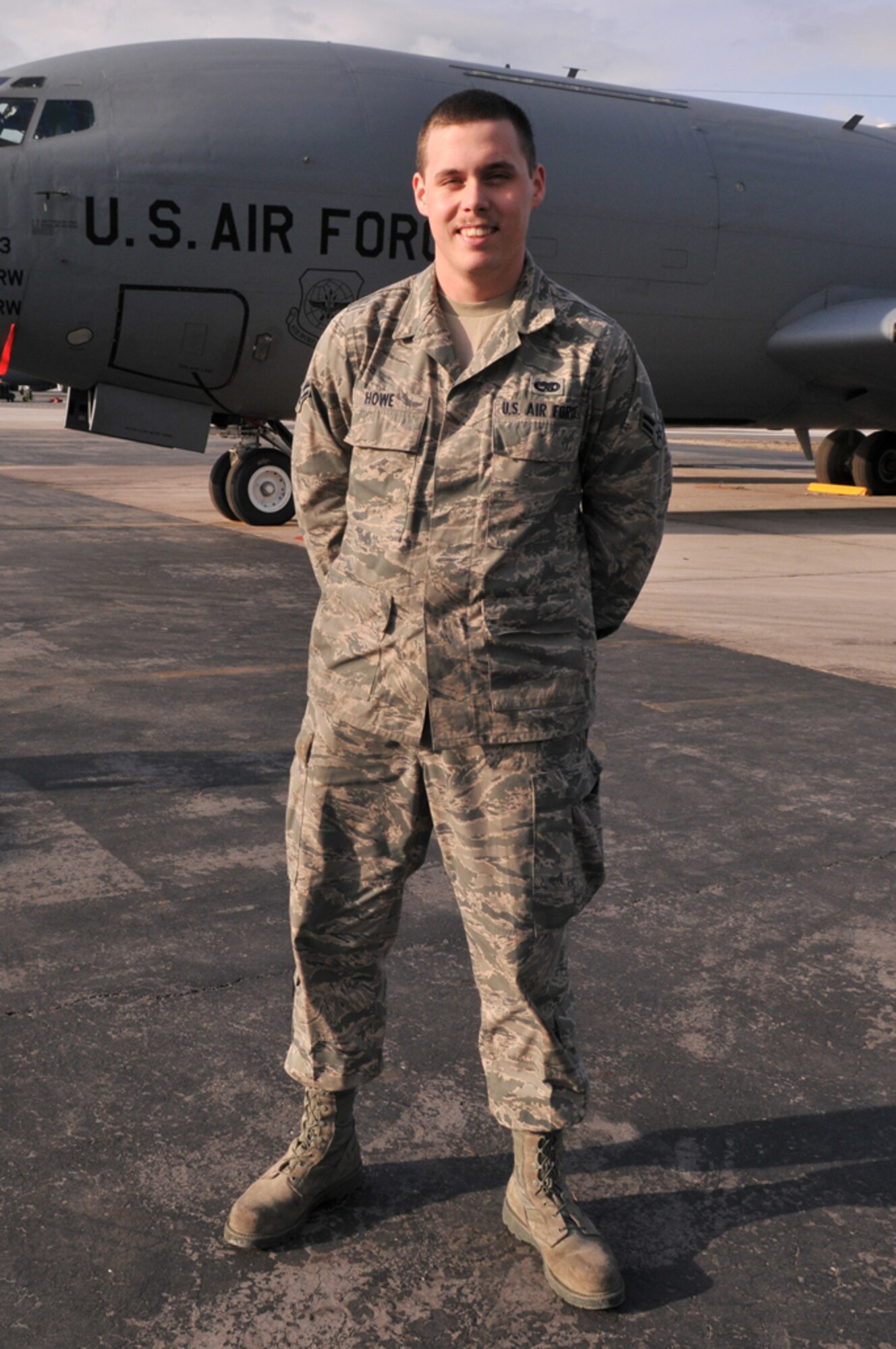 TRANSIT CENTER AT MANAS, Kyrgyzstan - Meet the Warrior of the Week - A1C Christopher Howe, 376th EAMS Aerospace Maintenance Apprentice, deployed from the 92nd Aircraft Maintenance Squadron, Fairchild AFB, Wash. He hails from Des Moines. (U.S. Air Force photo/Staff Sgt. Stacy Moless)
