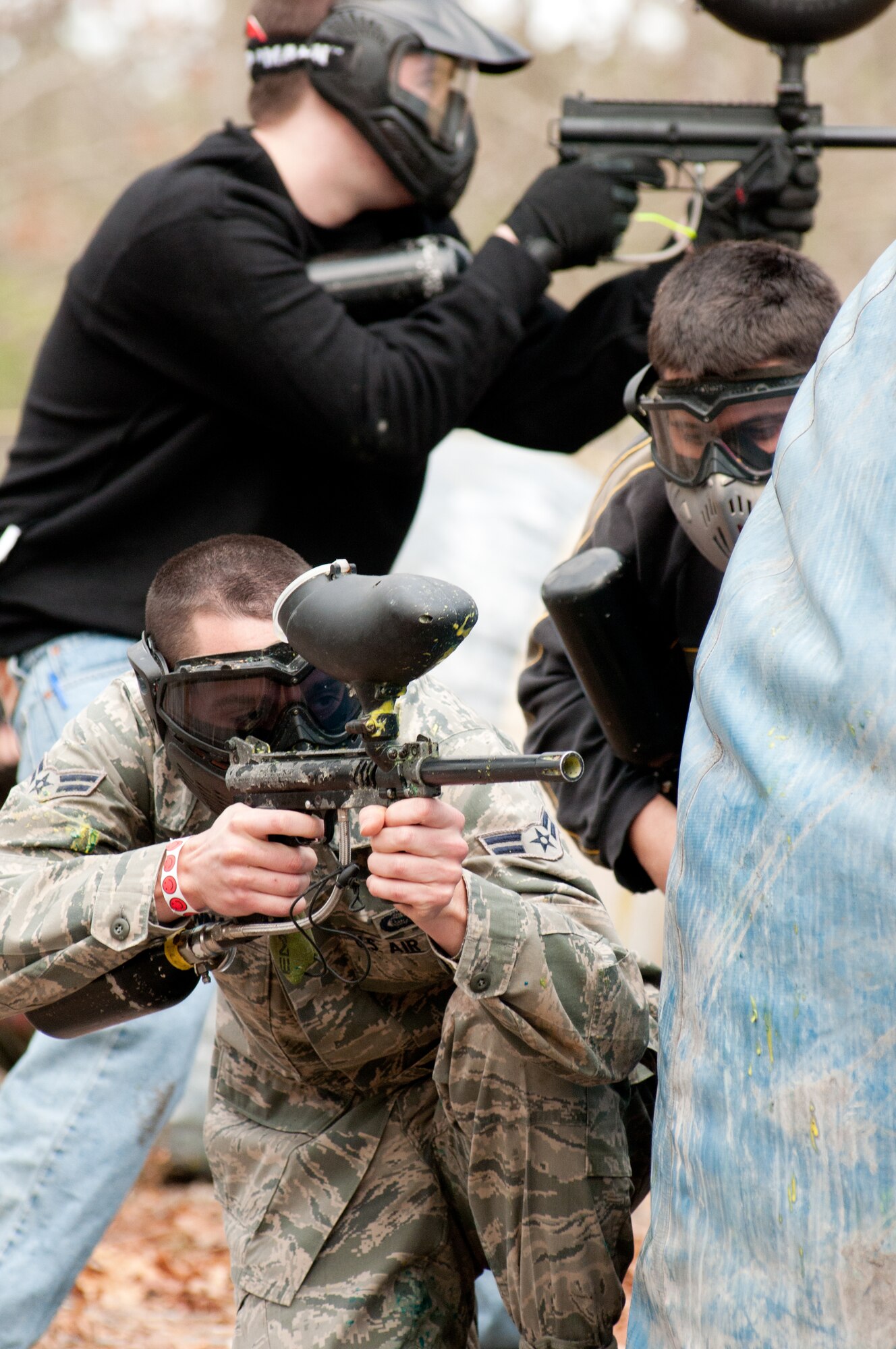Members of the Intelligence Group competed against all other wing agencies in a paintball tournament as part the of the new Commanders Cup program.