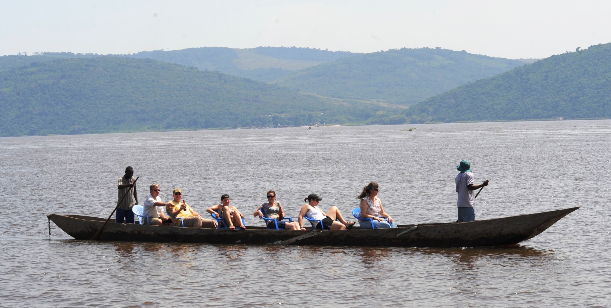 KINSHASA, Democratic Republic of the Congo -- U.S. Air Force members from three different National Guard units enjoy a relaxing boat ride May 1, 2011 on the Congo river as part of a morale trip while attending the MEDLITE 11 exercise here. MEDLITE 11 is a joint medical exercise focused on aeromedical evacuation, to improve the readiness of U.S. Air Force and DRC personnel. (U.S. Air Force photo by Capt. Joe Winter)