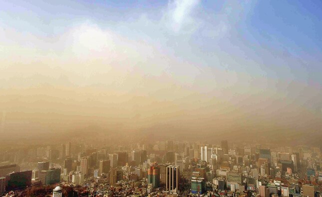 KUNSAN AIR BASE, Republic of Korea -- Pictured here is a weather phenomenon, called HwangSa, and is also referred to as Yellow Sand or Asian Dust. (Courtesy photo/A Korean News Agency)