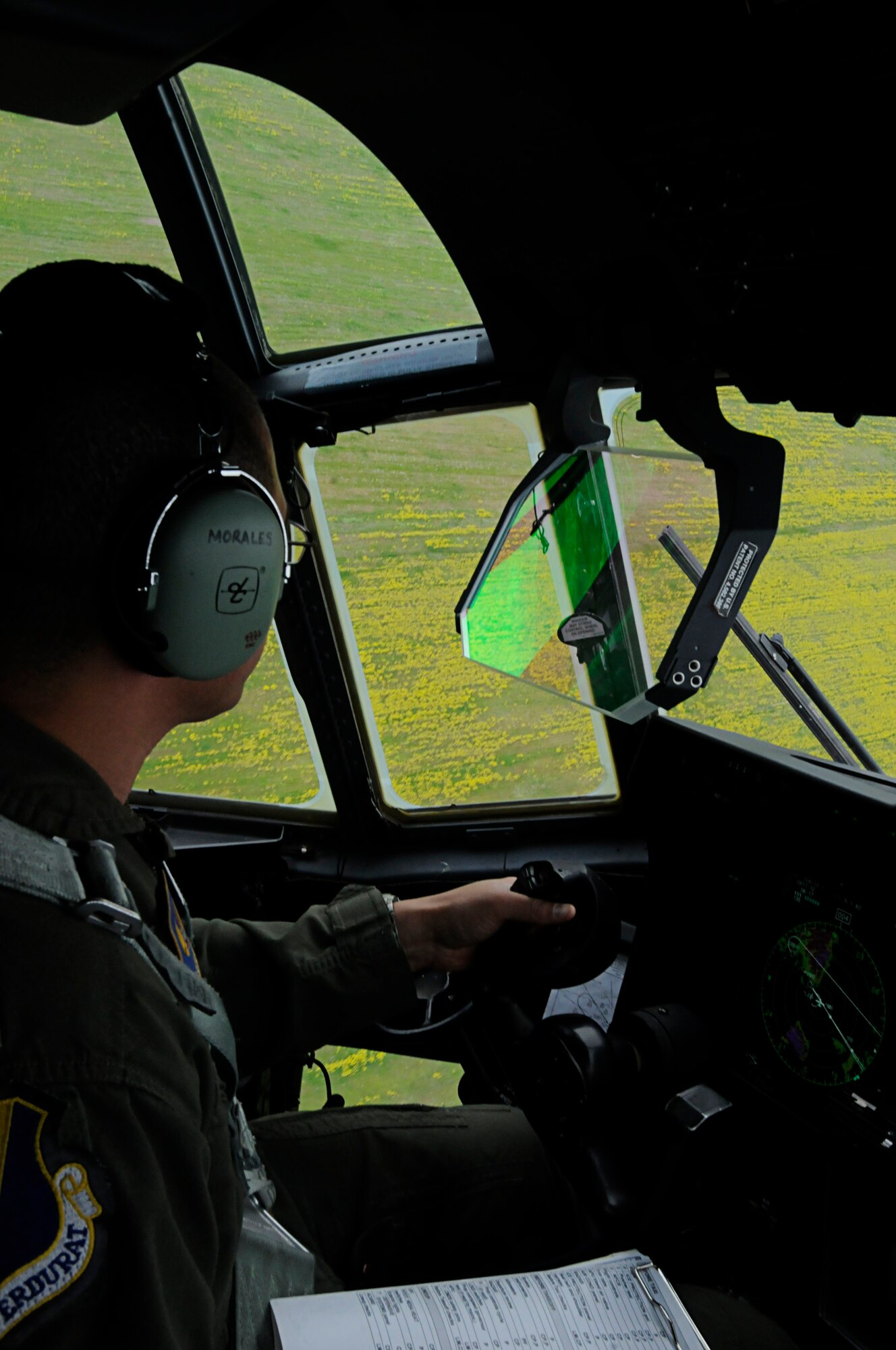 U.S. Air Force Maj. Michael Morales, 37th Airlift Squadron C-130J Super Hercules pilot, flys U.S. and Bulgarian Air Force paratroopers to the drop zone during a joint static line jump in support of Thracian Spring 2011, Plovdiv, Bulgaria, April 29, 2011. Thracian Spring 2011 is a two week on-site training designed to build partnerships between the U.S. and Bulgarian Air Force. (U.S. Air Force photo by Airman 1st Class Desiree W. Esposito)
