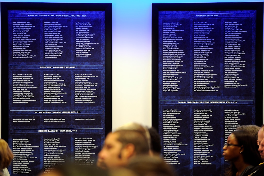 More than 3,400 names adorn the walls of the Hall of Heroes, a memorial inside the Pentagon dedicated to those who have received the Medal of Honor. The most recent recipients, Army Pfc. Anthony Kaho'ohanohano and Pfc. Henry Svehla, were inducted at the Pentagon, May 3, 2011.  
