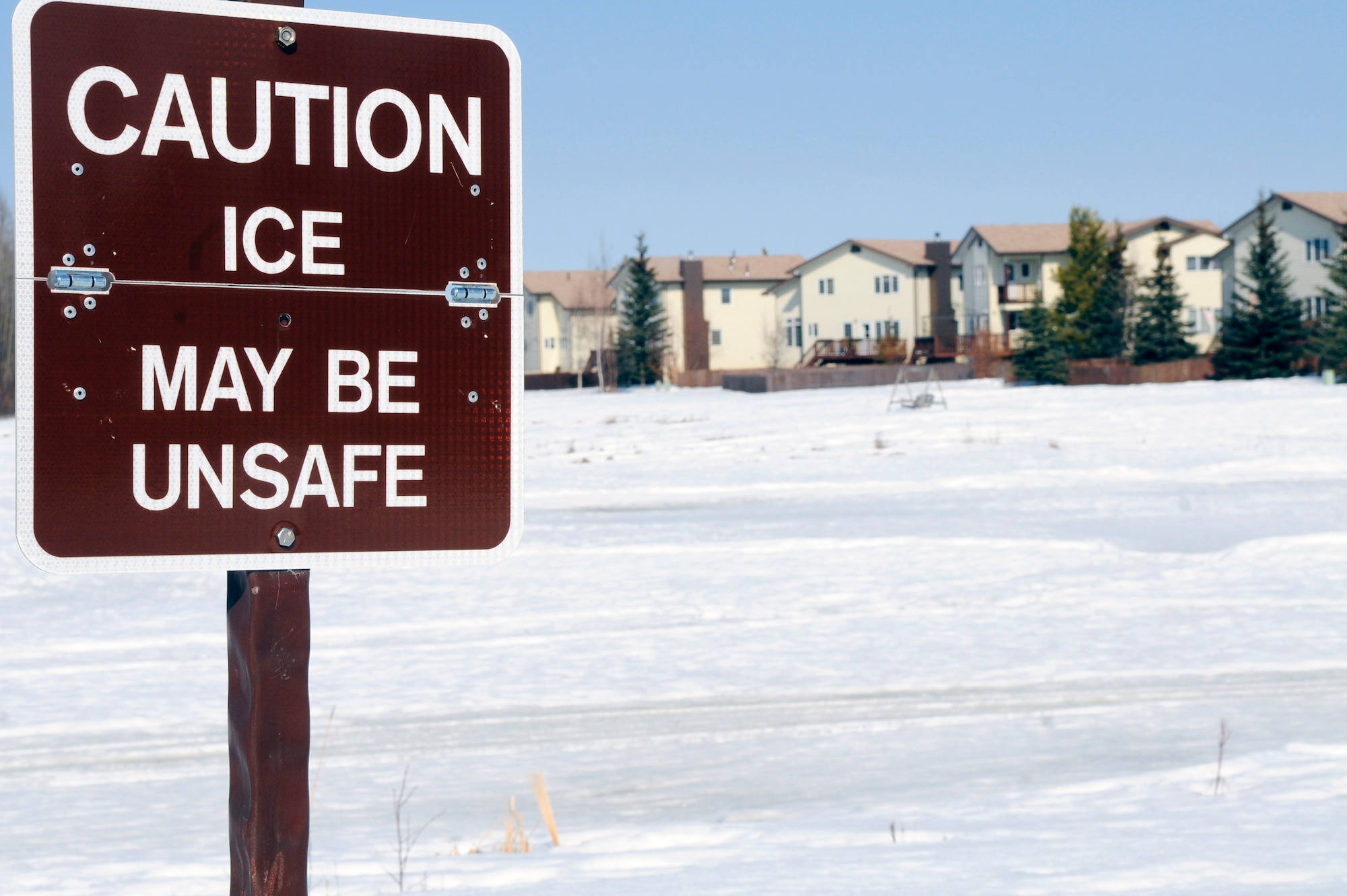 Base leadership has requested Airmen and their families stay off lakes on Eielson Air Force Base.  The installation encourages venturing outdoors but ultimately everyone can help prevent mishaps by adhering to Eielson's recommendations and safety guidance.  (U.S. Air Force photo/Airman 1st Class Yash Rojas)

