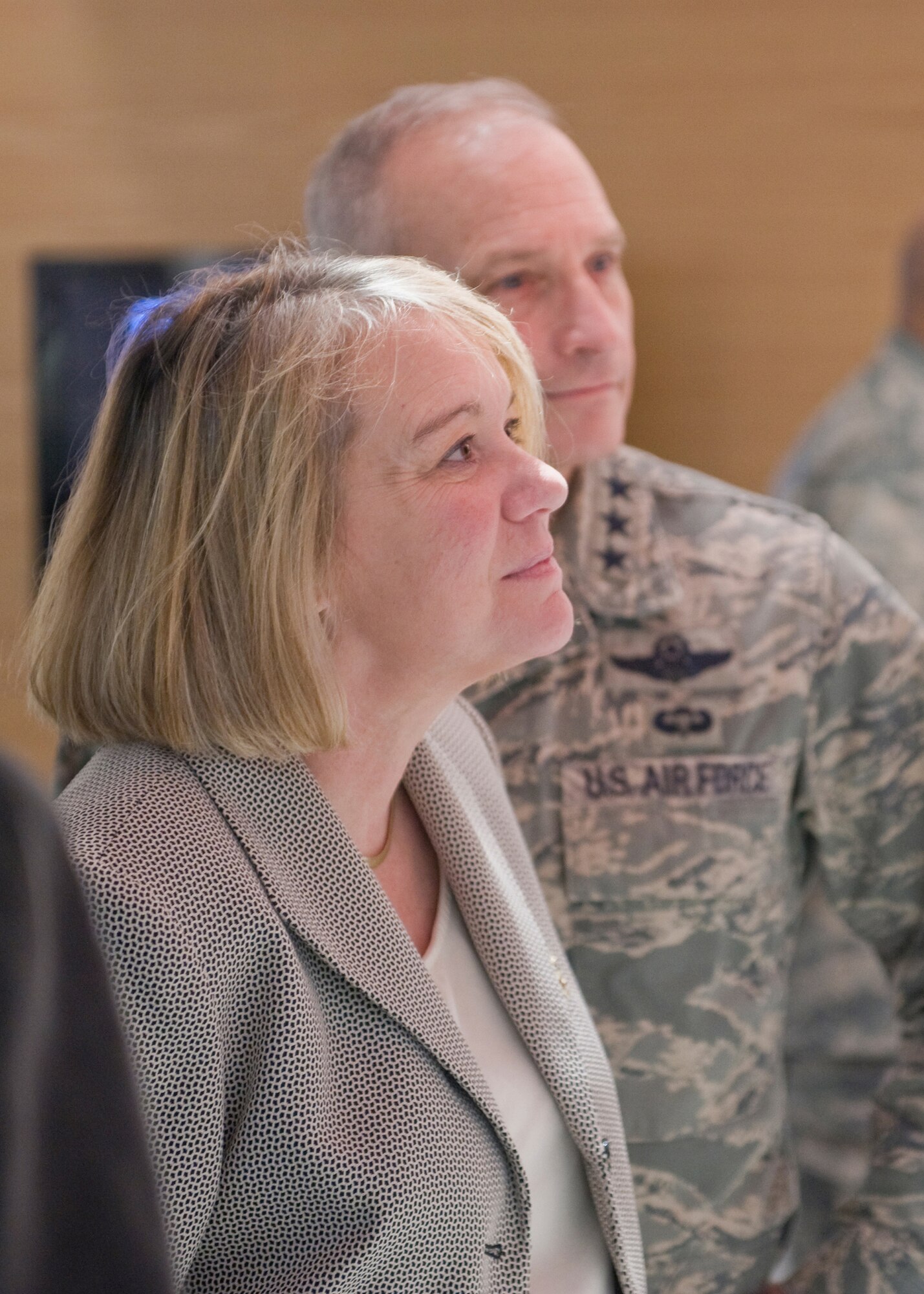 Air Force Global Strike Command Commander Lt. Gen. James Kowalski and his wife, Julie, look at an exhibit in the Malmstrom Heritage Center during their tour of the museum April 25. (U.S. Air Force photo/Beau Wade)