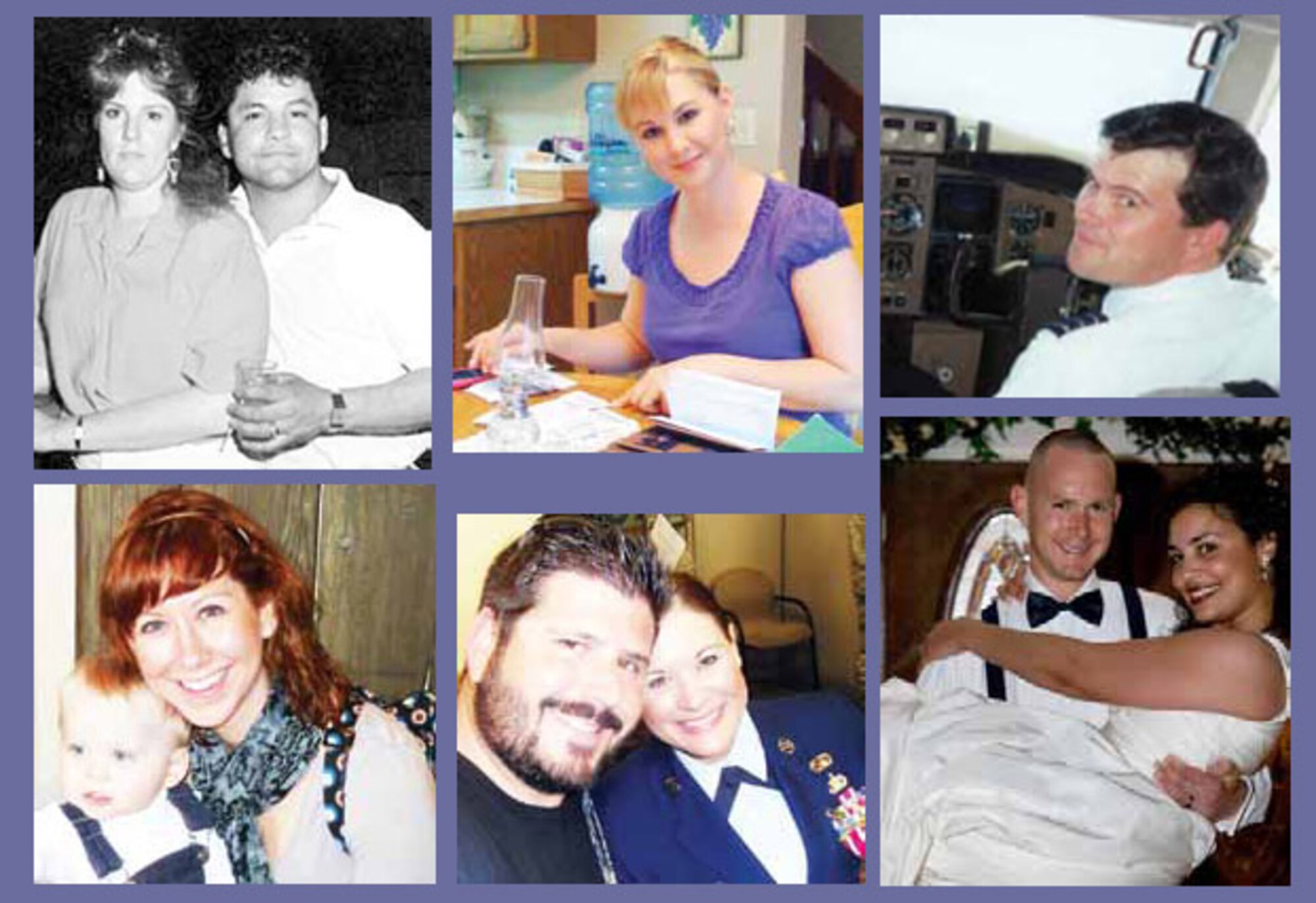 On Military Spouse Appreciation Day, May 6, 2011, several March Air Reserve Base, Calif., service members submitted photos of their spouses to The Beacon newspaper and thanked them for their support.  (clockwise from top left) Tech. Sgt. Rick Garcia and Brenda Garcia; Chris Jacobs, spouse of Senior Master Sgt. Paul Jacobs; Joe Aldrian, spouse of Col. Mary Aldrian; Elizabeth Chambers, spouse of Capt. Joshua Chambers; Matthew Rossman and Senior Master Sgt. Crystal Rossman; 1st Lt. Zachary Anderson and Renee Anderson.