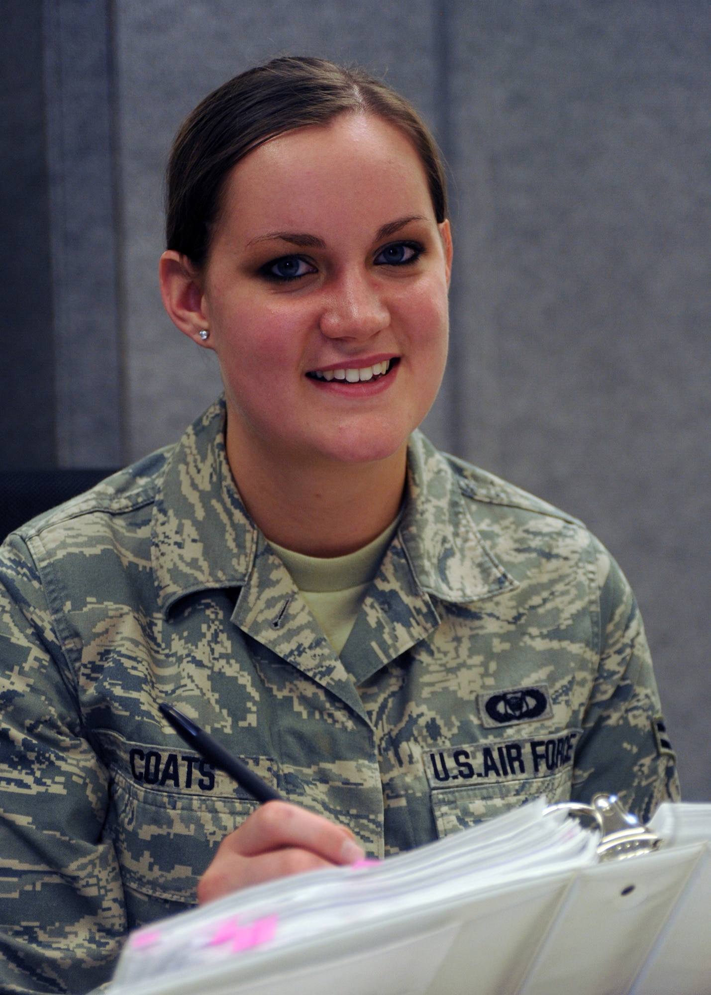Airman 1st Class Maura Coats, 319th Air Base Wing emergency actions controller, is the Warrior of the Week for May 5 through 12. Warrior of the Week recognizes everyday Airmen performing their every day jobs. (U.S. Air Force photo by Airman 1st Class Amber Bennett)