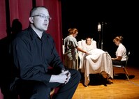 Members of the Lackland Performing Arts Group, from left, Staff Sgt. Brandon Smith, Airman 1st Class Erika Salmons, Senior Airman Jennifer Hardin and Rebekah Chandler, rehearse for their production of "The Girl In The Mirror" at Arnold Hall Community Center April 28. (U.S. Air Force photo/Robbin Cresswell) 