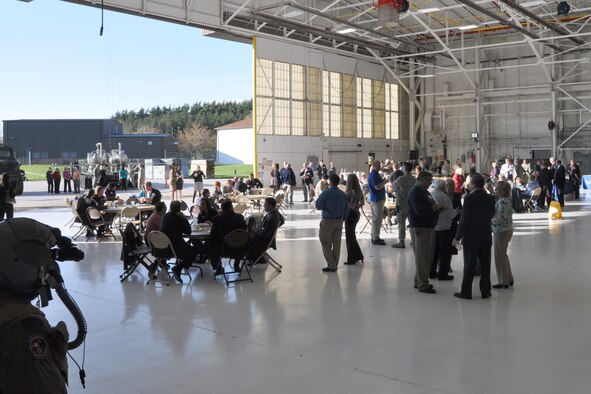 YOUNGSTOWN AIR RESERVE STATION, Ohio - The Air Force Reserve's 910th Airlift Wing hosts more than 160 members of the Youngstown-Warren Regional Chamber of Commerce during an after-work mixer here, May 5. The purpose of the event is to build advocacy for the unit, based here, and the Air Force Reserve among civic and business leaders in the Mahoning Valley and Northeast Ohio by showcasing the mission capabilities of the 910th. U.S. Air Force photo by Master Sgt. Bob Barko Jr.