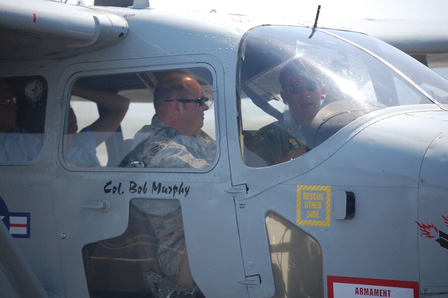 Airman Timothy Sweet was recognized with a flight prior to the Wings Over Wayne Air Show for his outstanding accomplishments with the 916th Security Forces Squadron. The Airman was just named Airman of the Quarter. (USAF photo by Ms. Donna Lea, 916ARW/PA)