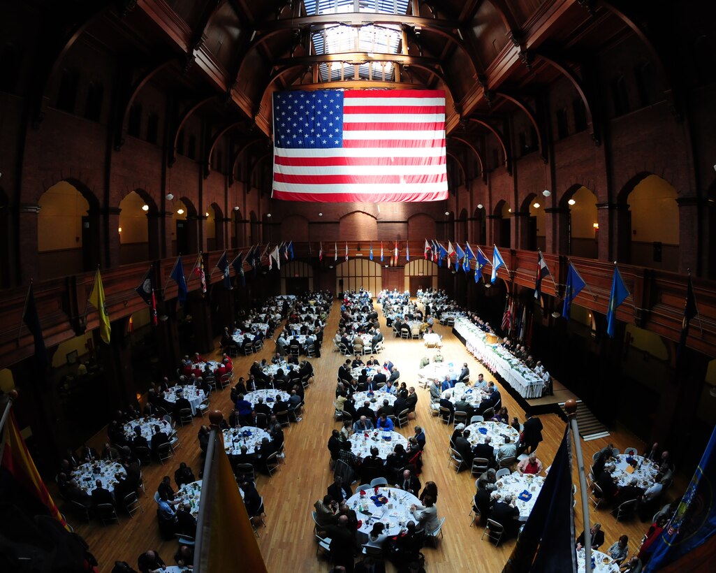 BUFFALO, N.Y.-Members of the 914th and 107th Airlift Wings, federal, state and  local law enforcement agencies, as well as U.S. and Canadian veterans gathered for the 51st Greater Western New York Armed Forces Week Luncheon at the Connecticut Street Armory to hear guest speaker Marine Corps Brigadier General Steven W. Busby. (U.S. Air Force Reserve photo by Peter Borys)