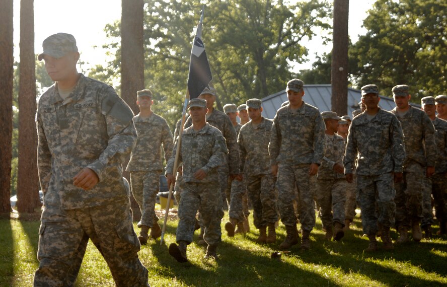 FORT BENNING, Ga. -- Students march toward the U.S. Army Ranger School graduation April 29 to officially receive the Ranger tab after completing the 61-day course. The three phases of the course are held in a variety of environments, including mountains and a coastal swamp area. (U.S. Air Force photo/Airman 1st Class Brigitte N. Brantley-Sisk)