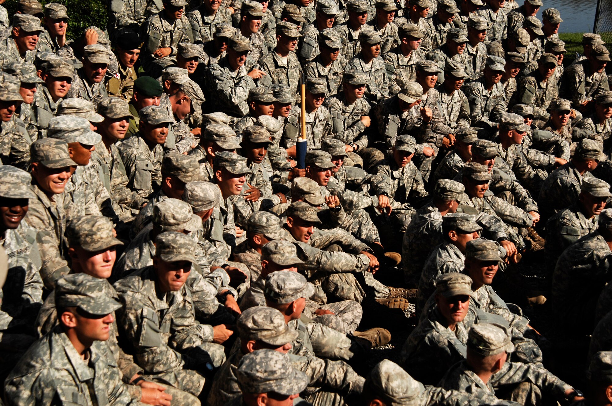 FORT BENNING, Ga.-- The 191 graduates from U.S. Army Ranger School class 5-11 anticipate the beginning of their graduation ceremony April 29. Although more than 400 service members from sister services and other countries started the course, less than half completed. (U.S. Air Force photo/Airman 1st Class Brigitte N. Brantley-Sisk)(RELEASED) 
