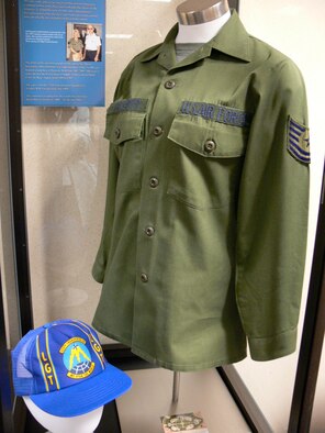 This 1980s Air Force uniform, the predecessor to the Air Force Battle Dress Uniform, is on display in Mission Support, Building 350. This uniform was donated to the Peterson Air and Space Museum by Chief Cynthia Solomito, who was a technical sergeant and group superintendent on Peterson Air Force Base in the 1980s. (U.S. Air Force photo/Monica Mendoza)