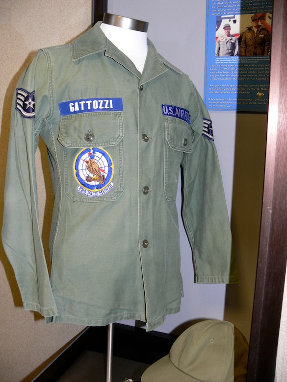 This 1960s era Air Force utility fatigue uniform is on display in Mission Support, Building 350. Two uniforms are on display from the Peterson Air and Space Museum collection. (U.S. Air Force photo/Monica Mendoza)