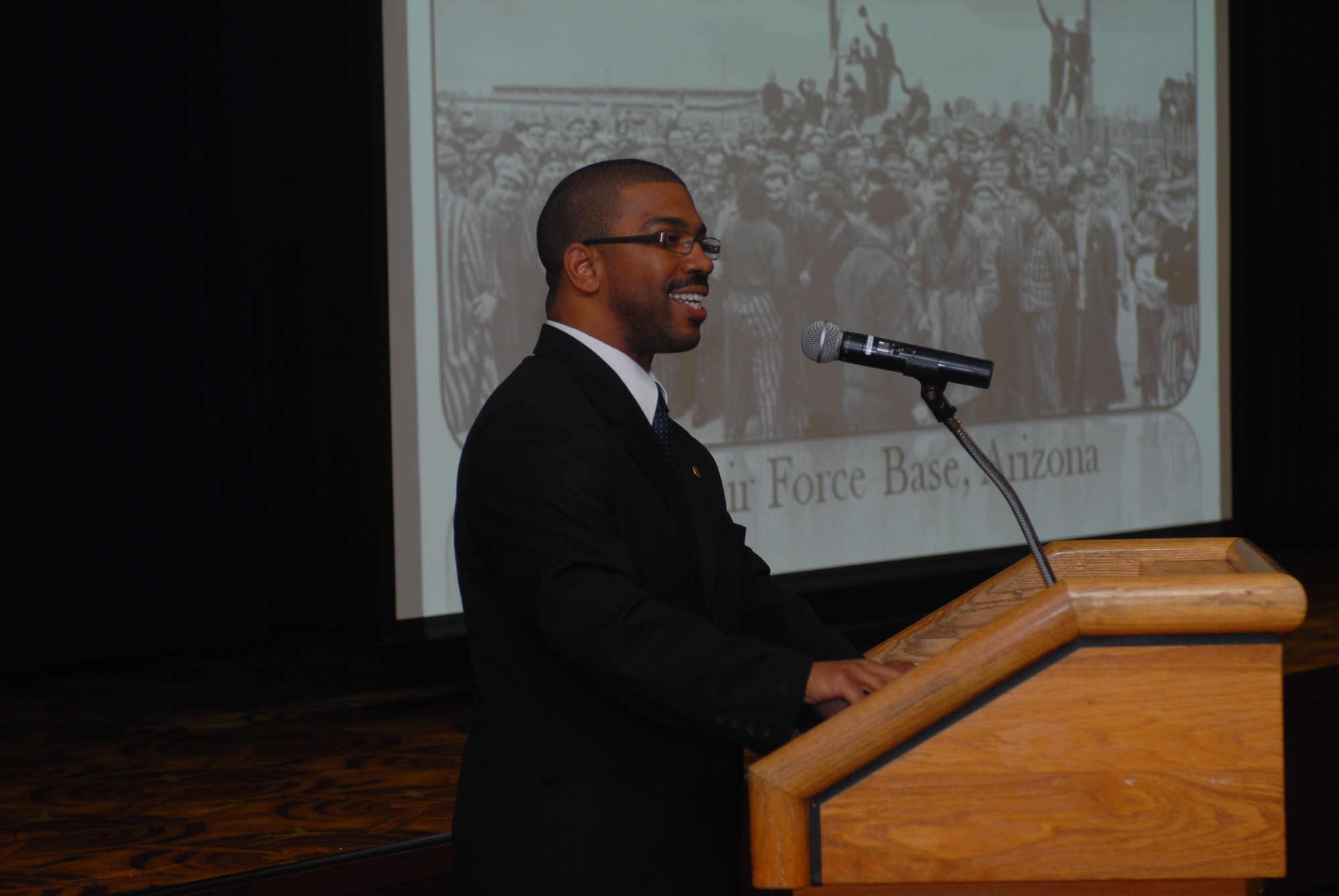 Rev. Rich Johnson, the 2011 Days of Remembrance guest speaker, explains the importance of goals and speaking out during the luncheon April 28 at Club Five Six. (U.S. Air Force photo by Senior Airman Tracie Forte)