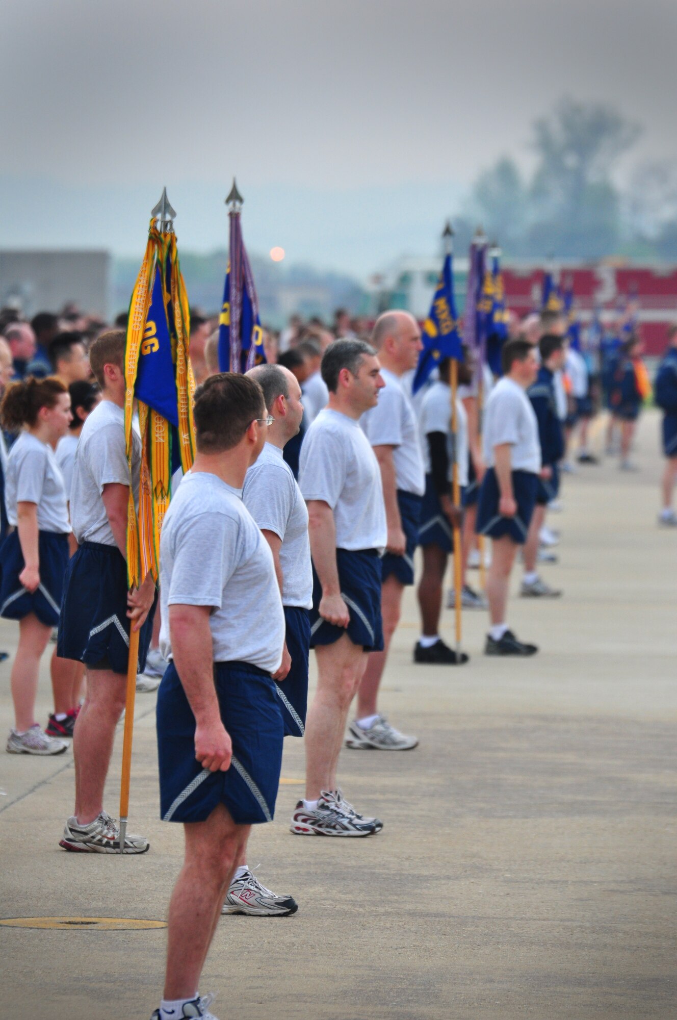 Airmen at Osan participate in a fun-run and foreign object damage walk around the flightline here May 6. The run and FOD walk were sponsored by Air Force Assistant Fund coordinators. The event was used to congratulate the base on an exceptional fund raiser, which brought in more than $153,000 dollars this year. (U.S. Air Force photo/Staff Sgt. Chad Thompson)