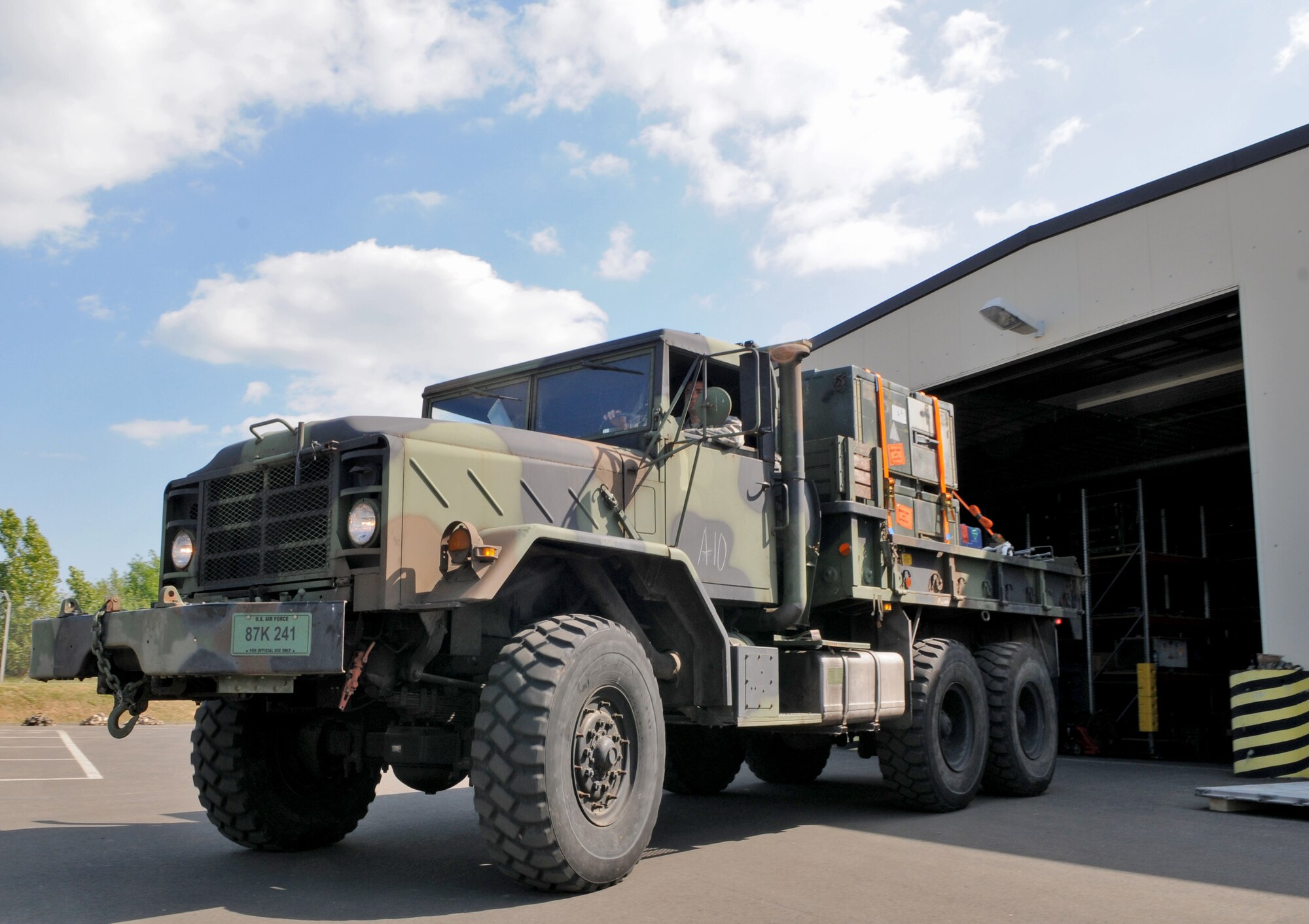 SPANGDAHLEM AIR BASE, Germany – Airman 1st Class Carlos Rangel, 606th Air Control Squadron client systems apprentice, drives a tactical vehicle after inspecting it here May 4 in preparation for an exercise called Eifel Thunder. The exercise will test the ability of Airmen to take all their equipment out to a simulated deployed location where they will live and work as if they are on a real deployment. (U.S. Air Force photo/Senior Airman Nick Wilson)