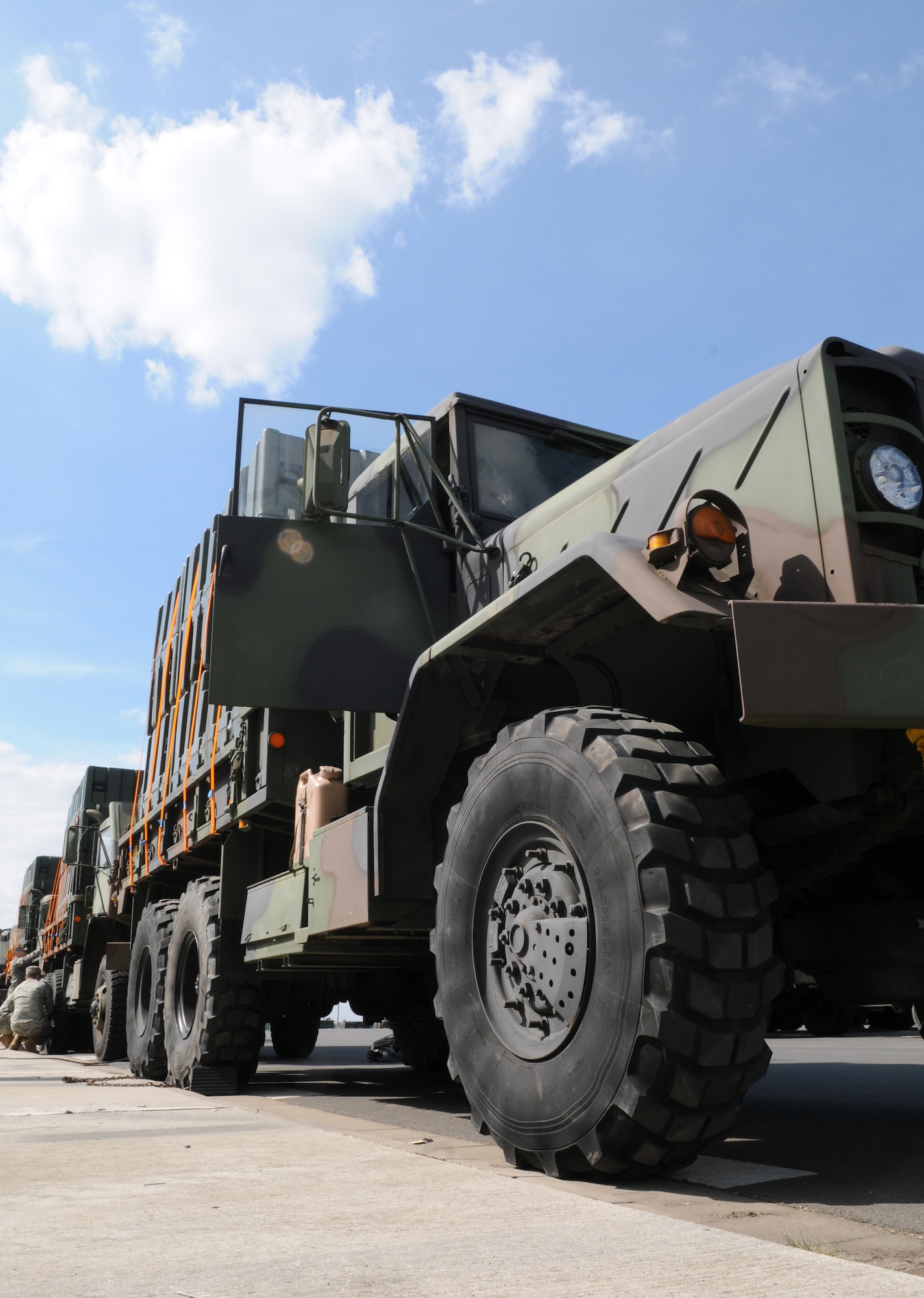 SPANGDAHLEM AIR BASE, Germany – A convoy of tactical vehicles from the 606th Air Control Squadron undergo preparation here May 3 for an Eifel Thunder exercise. The exercise will test the ability of Airmen to take all their equipment to a simulated deployed location where they will live and work as if they are on a real deployment. (U.S. Air Force photo/Senior Airman Nick Wilson)