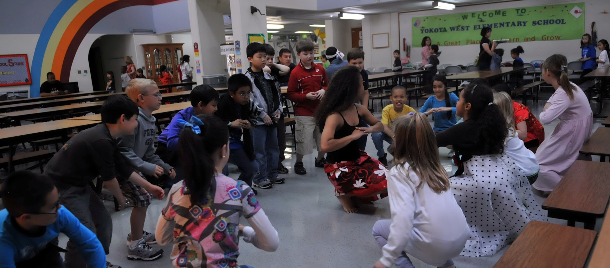 YOKOTA AIR BASE, Japan -- Students participate in a Mariana Island dance during a multicultural event at Yokota West Elementary School, Yokota Air Base, Japan, May 5, 2011.  The event consisted of different events focused on various heritages. (U.S. Air Force photo/Airman 1st Class Krystal M. Garrett)