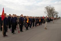 More than 600 high school and college students from 14 recruiting substations form up for a moto run during the Recruiting Station Twin Cities mini boot camp May 8. Following the run, which was led by the RS Twin Cities commanding officer and sergeant major, 14 mini boot camp participants were recognized for standing out from their peers throughout the three-day training evolution. For additional imagery from the event, visit www.facebook.com/rstwincities.