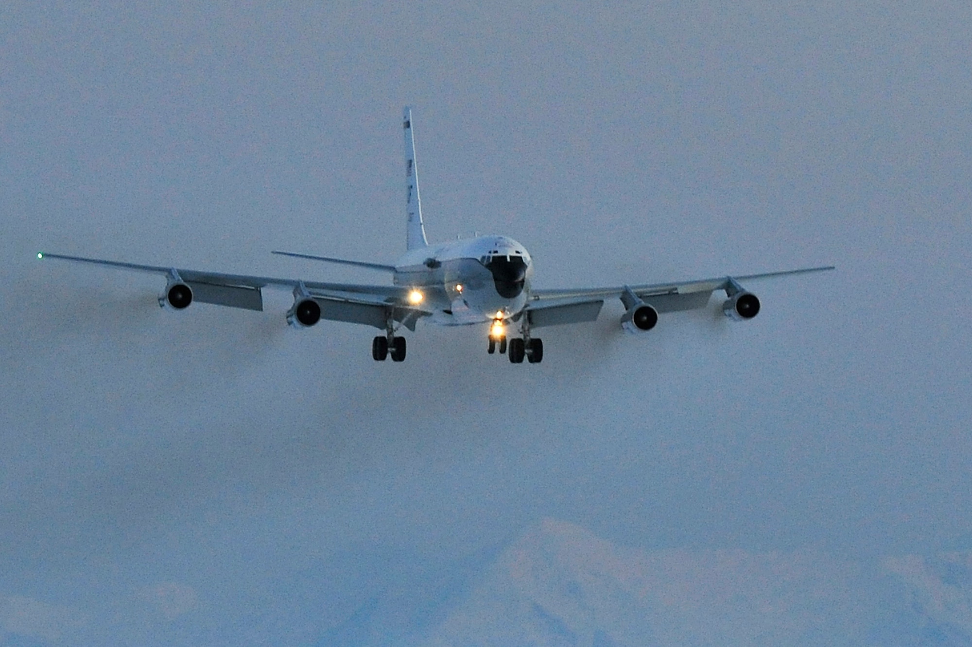 EIELSON AIR FORCE BASE, Alaska -- A WC-135 Constant Phoenix from the 45th Reconnaissance Squadron prepares to land after flying a mission supporting Operation Tomodachi. The WC-135 is an atmospheric collection aircraft that was tasked with collecting air samples in international airspace over the Pacific as part of the Defense Department?s disaster relief effort in response to Japan?s March 11 earthquake and tsunami. The Constant Phoenix team was in Alaska for nearly six weeks. (Air Force photo by Staff Sgt. Christopher Boitz)