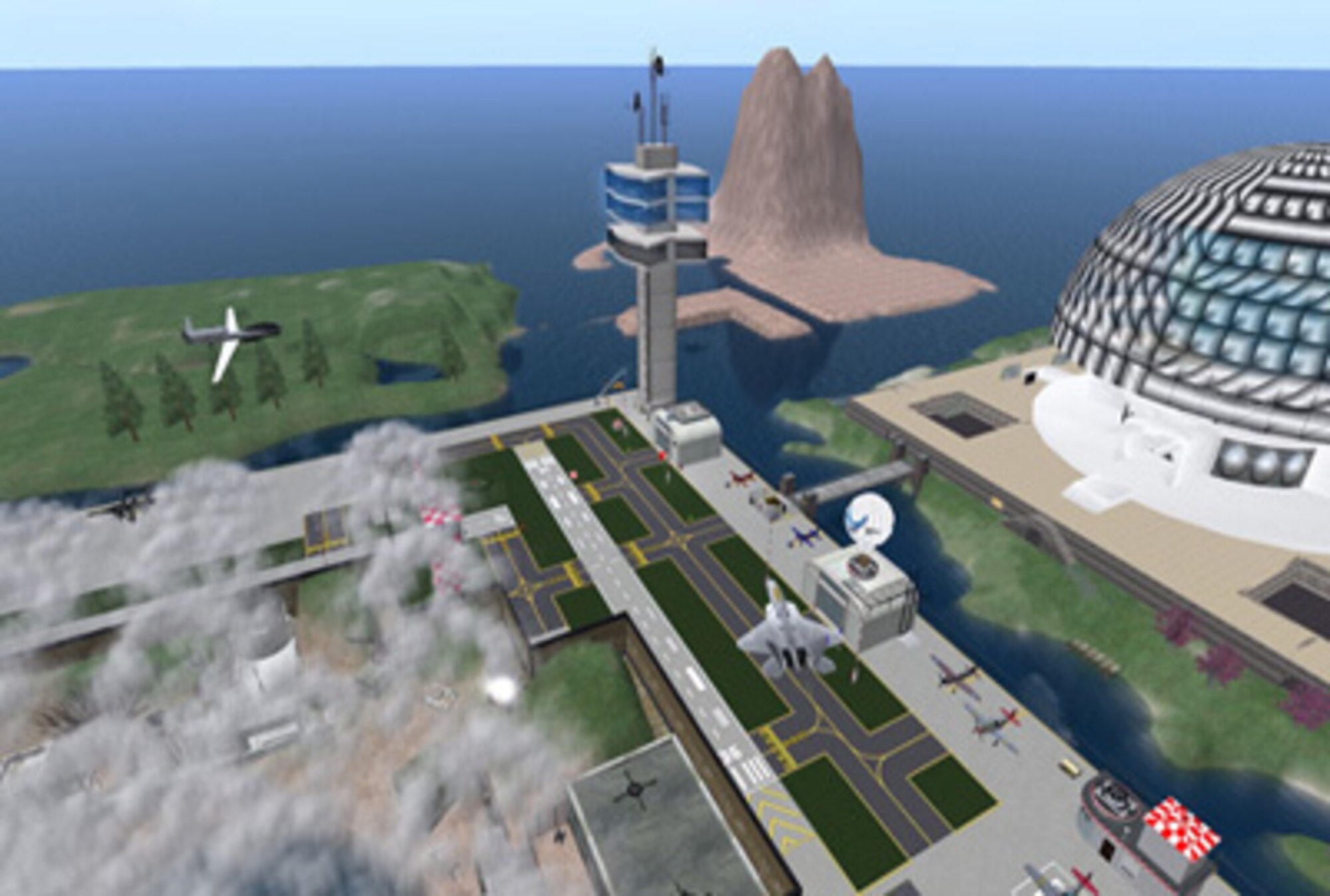 A section of MyBase islands in Second Life. The Air Force created and maintains this virtual area. (Courtesy of Pam Broviak)