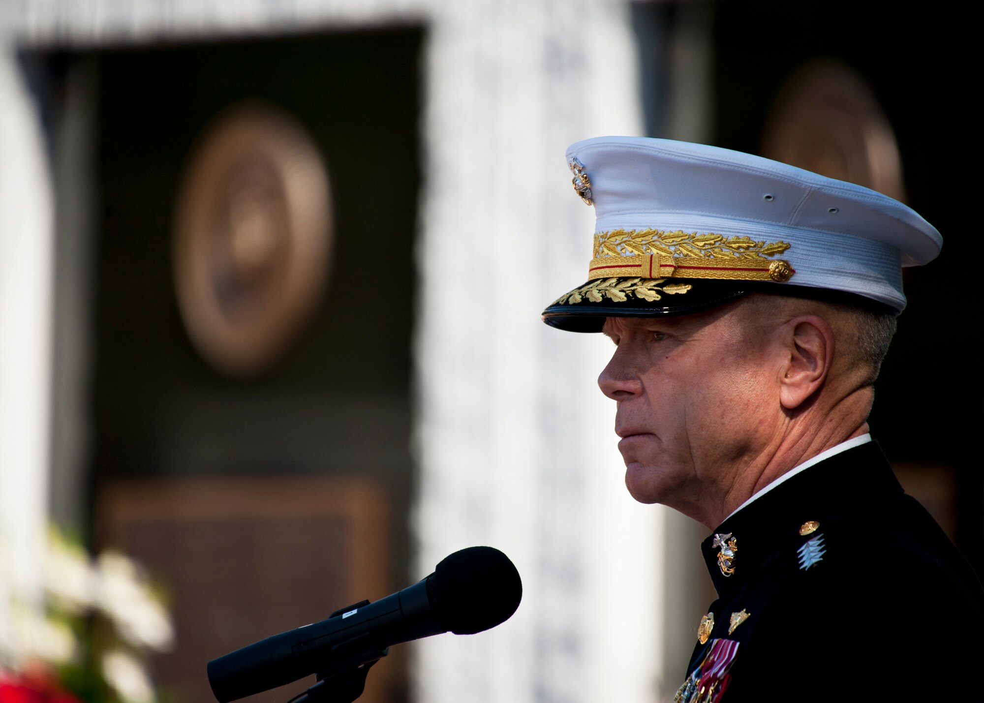 Commandant of the Marine Corps Gen. James F. Amos, was the guest speaker at this year’s Explosive Ordnance Disposal memorial ceremony May 7 at Eglin Air Force Base, Fla.  Fifteen new names were added to the memorial wall this year.  The total, which includes all services, now stands at 269.  The Marine Corps added eight names to their wall this year. (U.S. Air Force photo/Samuel King Jr.)