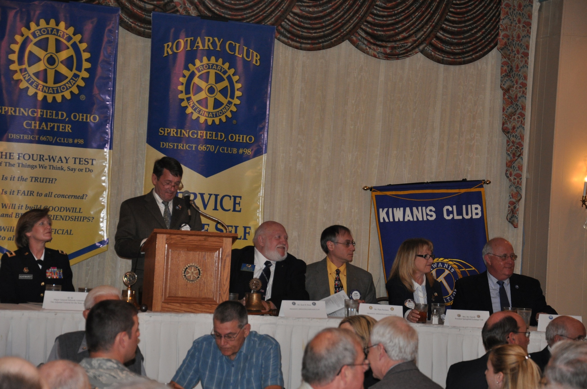 WRIGHT-PATTERSON AIR FORCE BASE, Ohio – Five reservists from the 445th Airlift Wing joined more than 235 guests participating in the 30th Annual an Armed Forces Day luncheon in Springfield, Ohio, May 3. The luncheon, sponsored by the Springfield Rotary Club, Springfield Kiwanis Club, Springfield Exchange Club and the Miami Valley Military Affairs Association, is held annually to recognize and honor area military units, installations and assigned personnel who serve the Springfield-Clark County community, the State of Ohio and the United States. (U.S. Air Force photo/Lt. Col. Cynthia Harris)