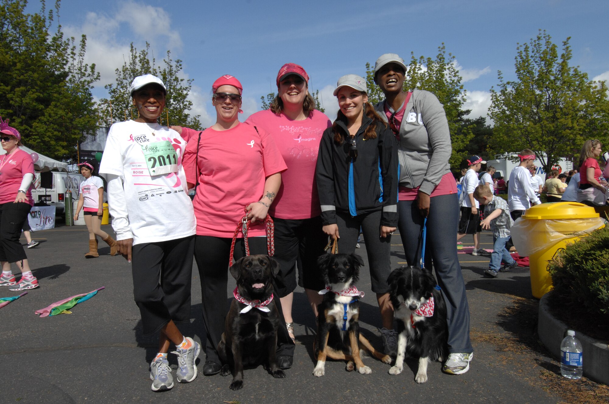 MOUNTAIN HOME AIR FORCE BASE, Idaho -- Members of the MHAFB Cardio Girls/Spinning Girls team pose for a picture at the Susan G. Komen Race for a Cure Saturday. Team members ran and walked in order to raise money for breast cancer research and to support friends, family and co-workers who suffer from the disease. U.S. Air Force photo by Senior Airman Benjamin Sutton.