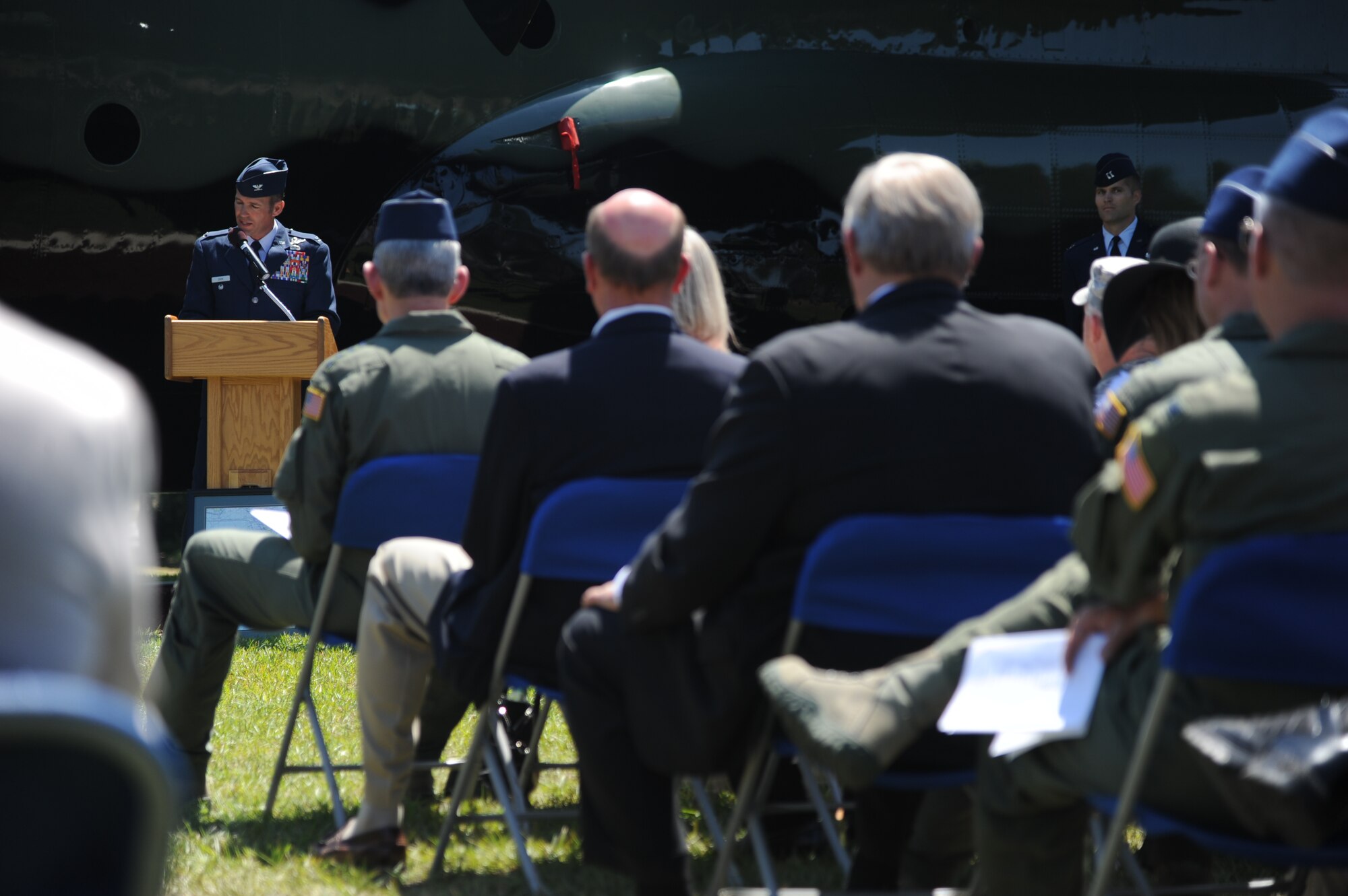 Col. Daniel Zook, 1st Special Operations Wing vice commander, reflects on the history and achievements of the MC-130E Combat Talon I, tail number 64-0567, at a dedication ceremony held at the Hurlburt Field Airpark, May 6, 2011, Hurlburt Field, Fla.  Hundreds of Hurlburt Field Airmen and guests attended the event to celebrate this historic occasion. (Air Force photo by Airman 1st Class Hayden Hyatt/RELEASED)
