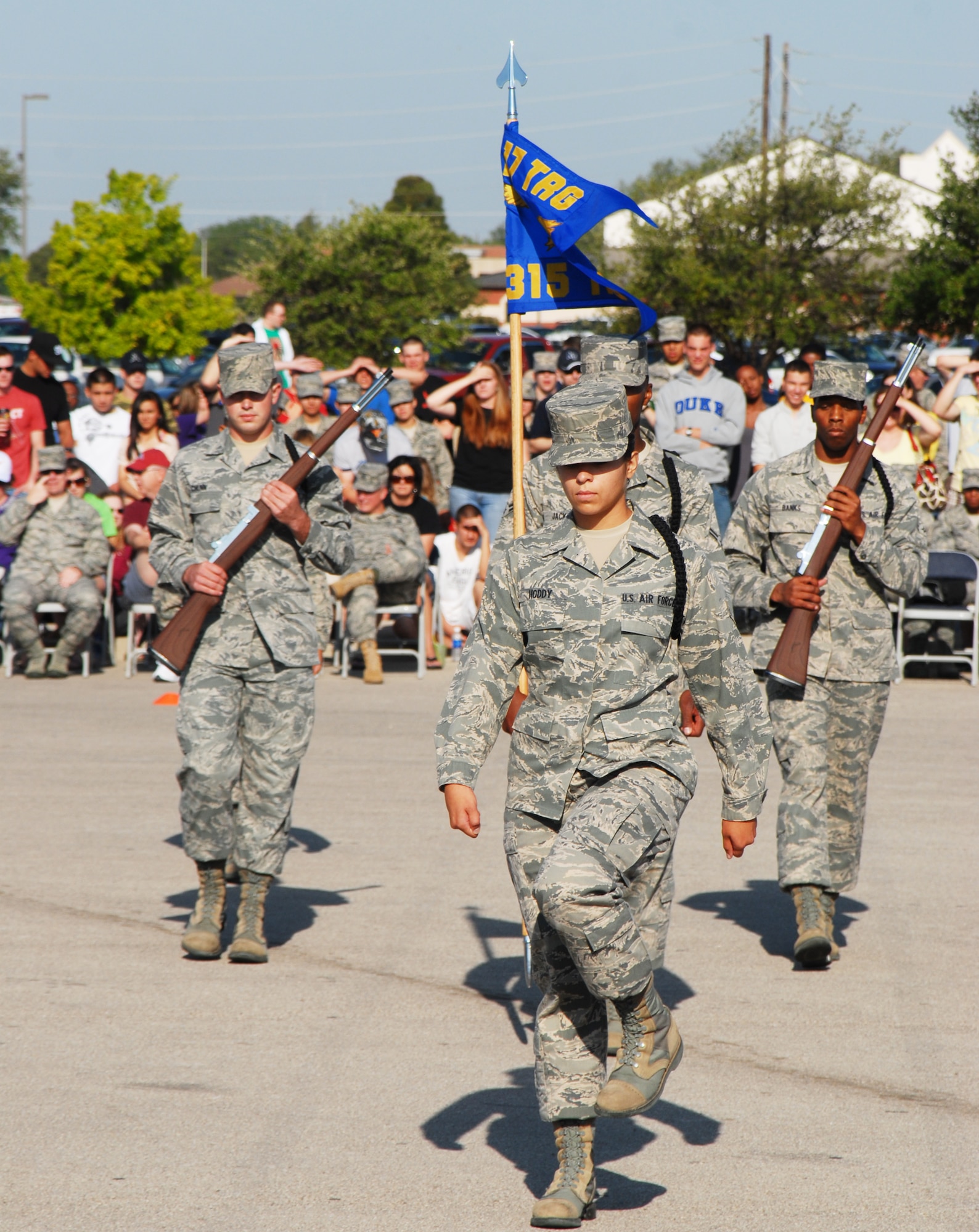GOODFELLOW AIR FORCE BASE, Texas -- Airman 1st Class Danielle Hoddy, 315th Training Squadron, demonstrates her skills at the drill competition, May 7, 2011. The 316 TRS won the exhibition portion of the drill competition.(U.S. Air Force photo/Airman 1st Class Michael Smith)
