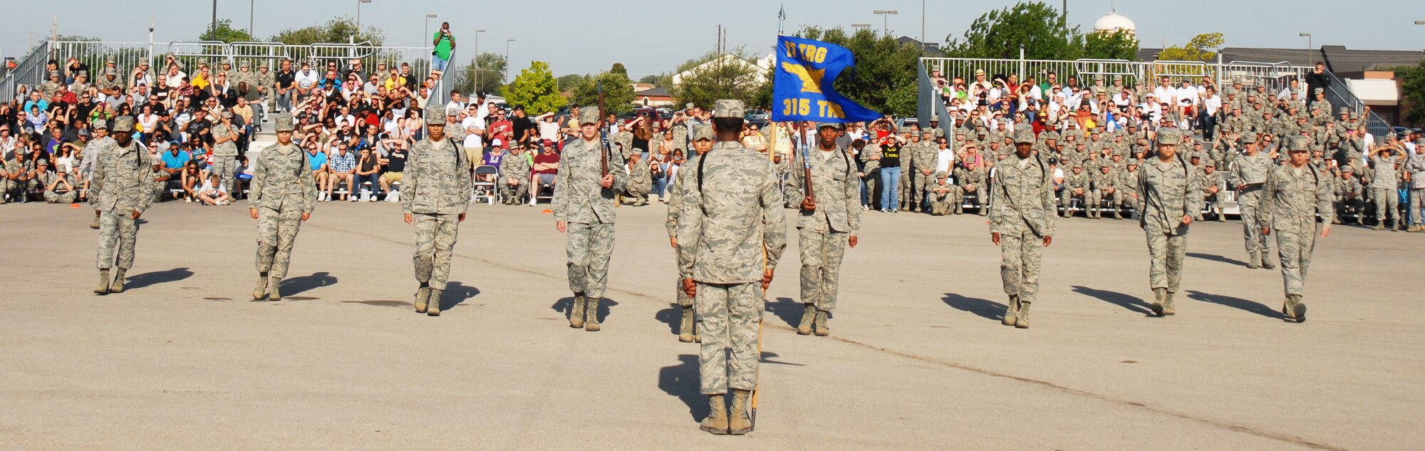 GOODFELLOW AIR FORCE BASE, Texas -- The 315th Training Squadron drill team perform their exhibiton routine at the drill competition, May 7, 2011. The 316 TRS won the exhibition portion of the drill competition.(U.S. Air Force photo/Airman 1st Class Michael Smith)
