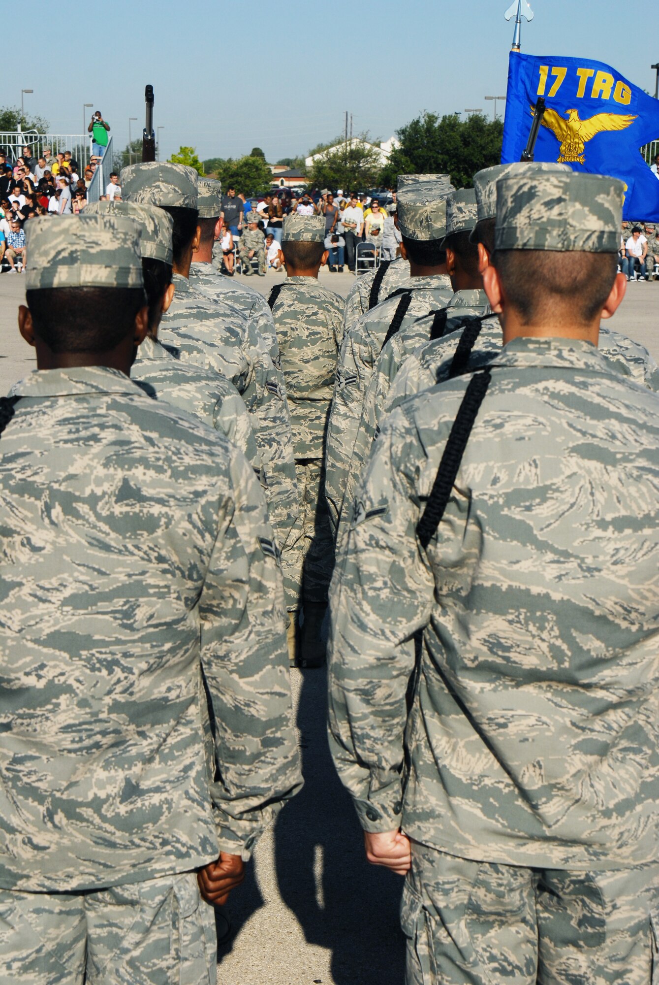 GOODFELLOW AIR FORCE BASE, Texas -- The 315th Training Squadron drill team prepare to began their exhibition routine at the drill competition, May 7, 2011. The 316 TRS won the exhibition portion of the drill competition.(U.S. Air Force photo/Airman 1st Class Michael Smith)
