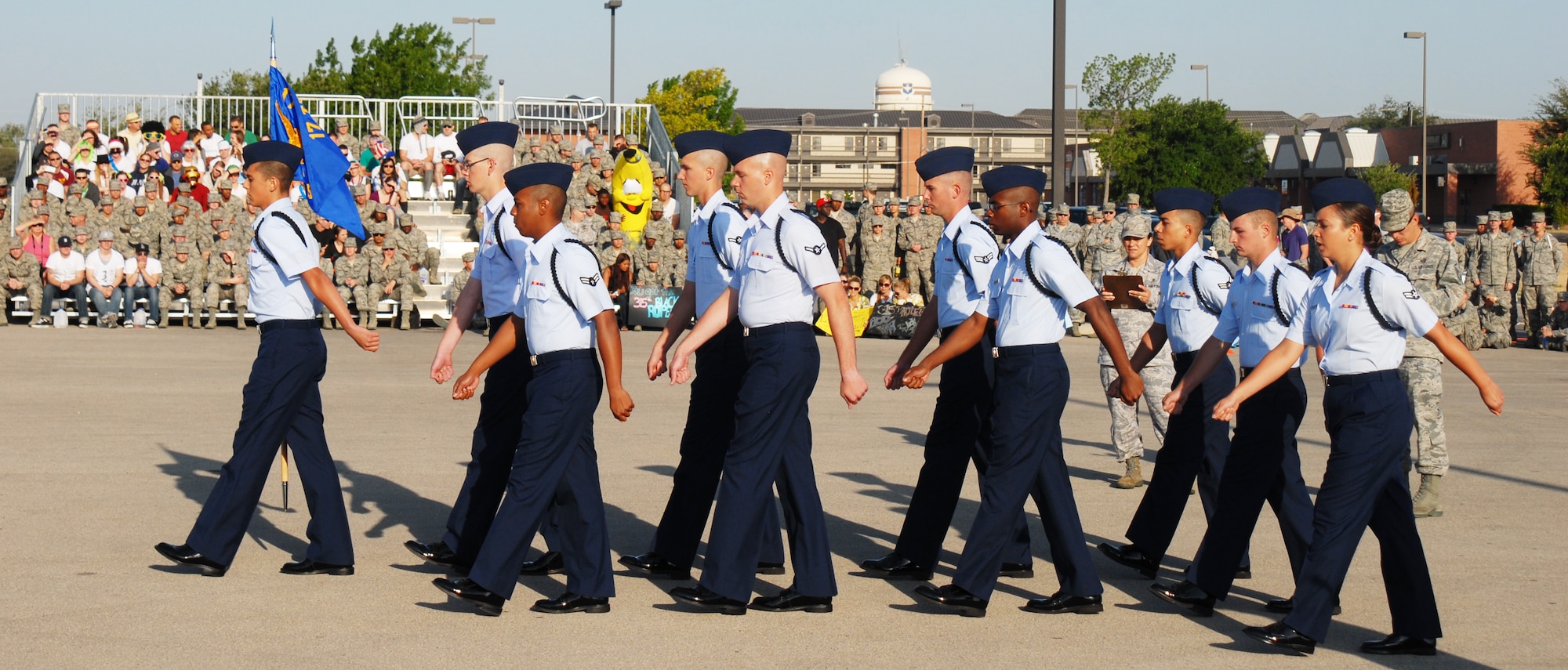 GOODFELLOW AIR FORCE BASE, Texas -- Airman 1st Class Ashely Linney, 312th Training Squadron, leads her drill team during the drill competition, May 7, 2011. The 312 TRS won the open ranks portion of the drill competition.(U.S. Air Force photo/Airman 1st Class Michael Smith)
