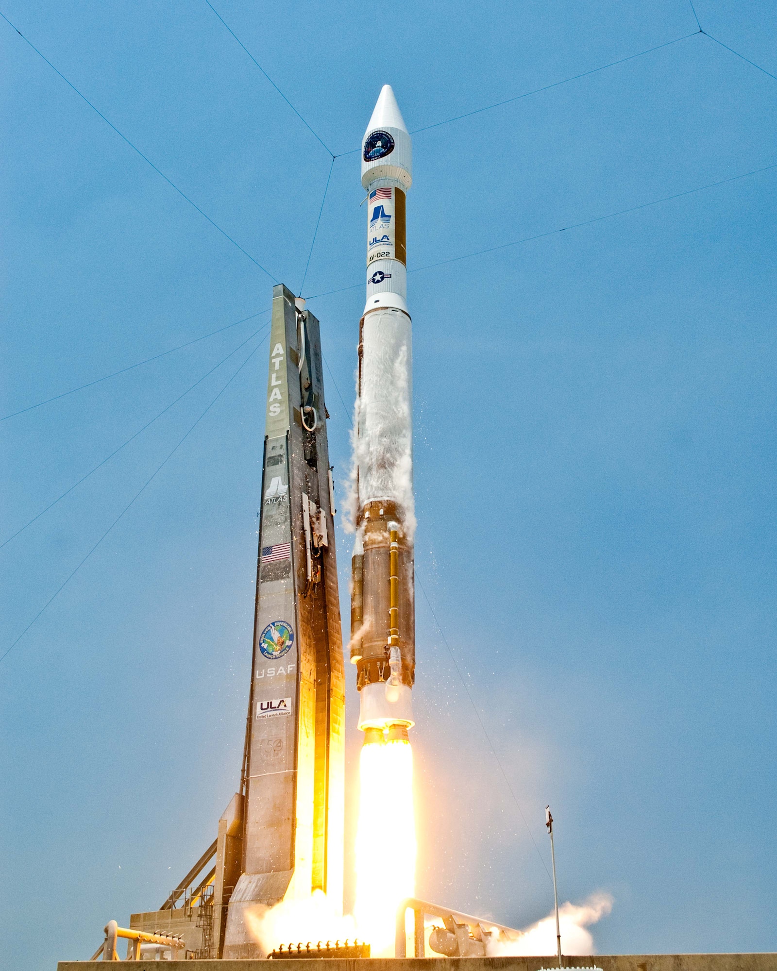 An Air Force Space Based Infrared Systems GEO-1 payload is launched aboard a United Launch Alliance Atlas V rocket May 7, 2011, from Space Launch Complex 41 at Cape Canaveral Air Force Station, Fla.  SBIRS is designed to provide global, overhead, persistent, infrared surveillance capability to meet 21st century demands in mission areas including missile warning, missile defense, technical intelligence and battlespace awareness.  (Courtesy photo/Pat Corkery, United Launch Alliance)