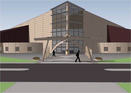LACKLAND AIR FORCE BASE, Texas  -- An artist's concept of “The Gateway to the Air Force,” a $21.8 million facility which will serve as the primary inprocessing and information center for all Air Force recruits entering basic military training. Air Force graphic