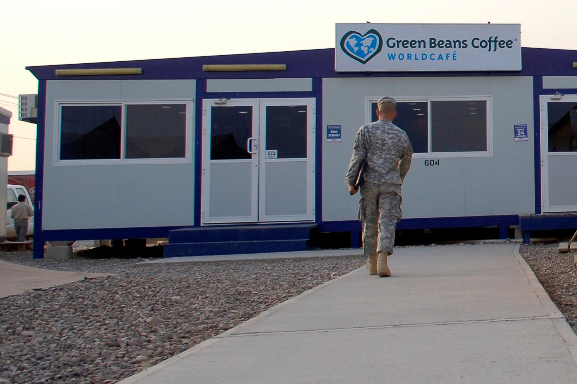 SATHER AIR BASE, Iraq – An Army soldier heads into the coffee shop to use the Wi-Fi connection May 4. People at Sather should expect major changes in services over the coming months, including new locations for all of the commercial facilities and reduced internet connectivity. (U.S. Air Force photo by Tech. Sgt. Randy Redman)