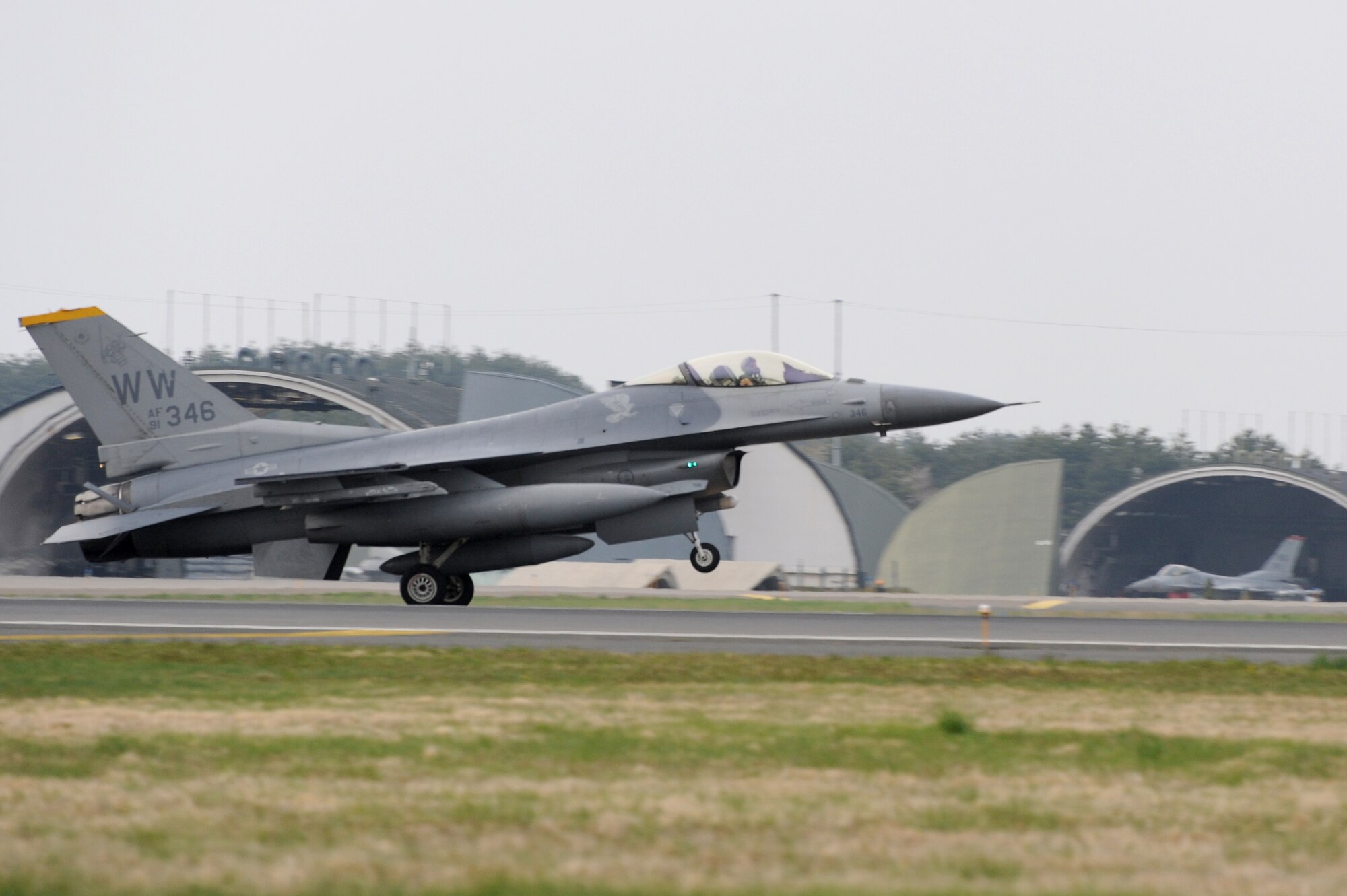 MISAWA AIR BASE, Japan -- Members of the 13th Fighter Squadron touch down here May 11, signifying the end of a deployment in the Air Forces Central area of responsibility. The 13th Fighter  Squadron, as part of the 35th Fighter Wing, also protects U.S. interests in the Pacific and aids in the defense of Japan. (U.S. Air Force photo/Staff Sgt. April Quintanilla/Released)