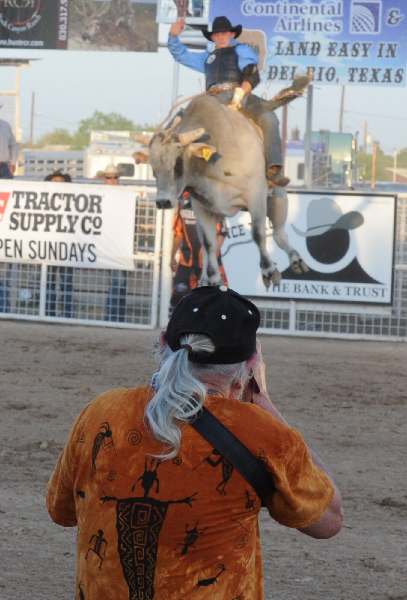 LAUGHLIN AIR FORCE BASE, Texas – More than 80 Laughlin members volunteered May 7 and 8 at the 34th George Paul Memorial Bull Riding event at the Val Verde County Fairgrounds in Del Rio. The event showcased some the top ranked bull riders in the world. (U.S. Air Force photo by Airman 1st Class Blake Mize)