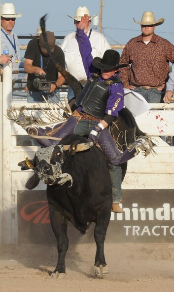 LAUGHLIN AIR FORCE BASE, Texas – More than 80 Laughlin members volunteered May 7 and 8 at the 34th George Paul Memorial Bull Riding event at the Val Verde County Fairgrounds in Del Rio. The event showcased some the top ranked bull riders in the world. (U.S. Air Force photo by Airman 1st Class Blake Mize)