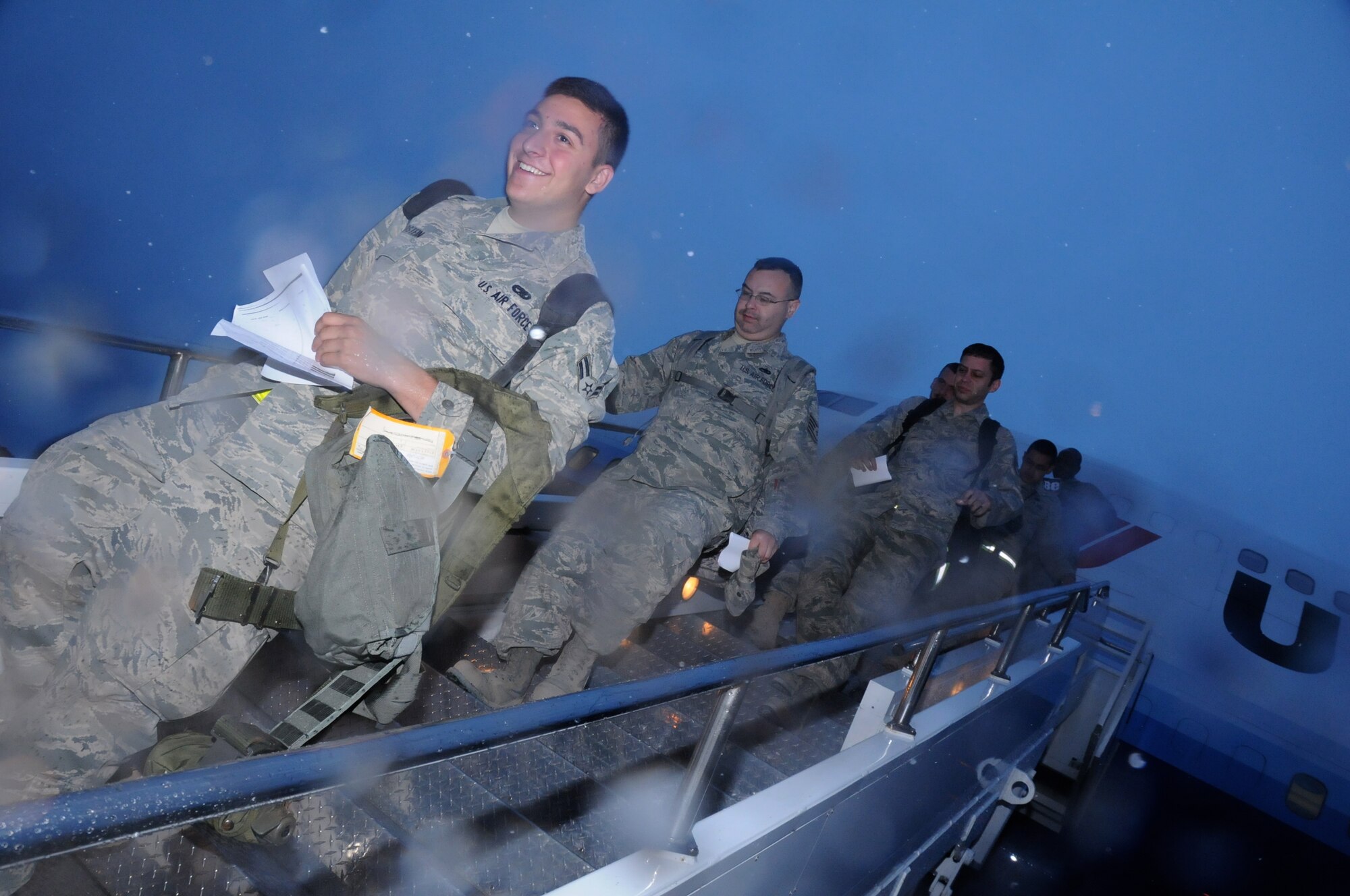 MISAWA AIR BASE, Japan -- Airmen from the 35th Maintenance Group and 35th Operations Group return home from deployment, May 13. More than 300 Misawa Airmen deployed to the Air Force’s Central area of responsibility for nearly eight months supporting the 13th Fighter Squadron and combat operations. (U.S. Air Force photo/Staff Sgt. Rachel Martinez)