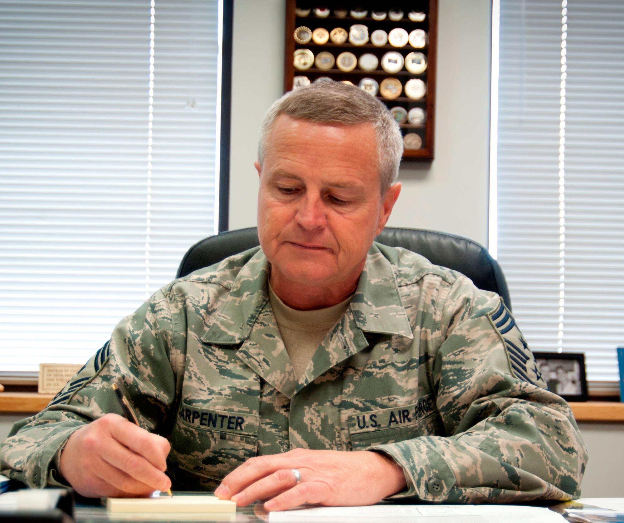 Command Chief Master Sgt. Curtis Carpenter, senior enlisted advisor of the Kentucky Air National Guard 123d Airlift Wing, Louisville, Ky.  (U.S. Air Force photo by Tech. Sgt. Dennis Flora)