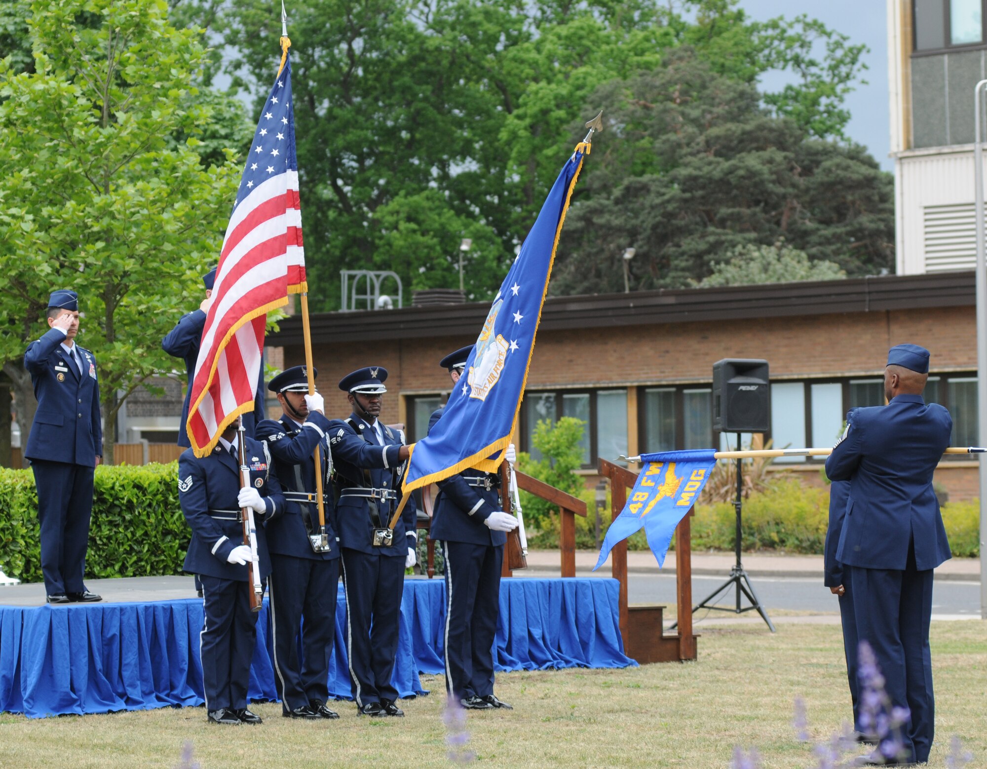 ROYAL AIR FORCE LAKENHEATH, England - Member of the 48th Medical Group, take part in a Change of Command ceremony on May 11, 2011. Colonel Joseph Legan assumed command of the 48th MDG, which is home to the Best Hospital in the Air Force for two consecutive years, from interim commander Col. David Hocking. (U.S. Air Force photo/Airman Cory Payne)