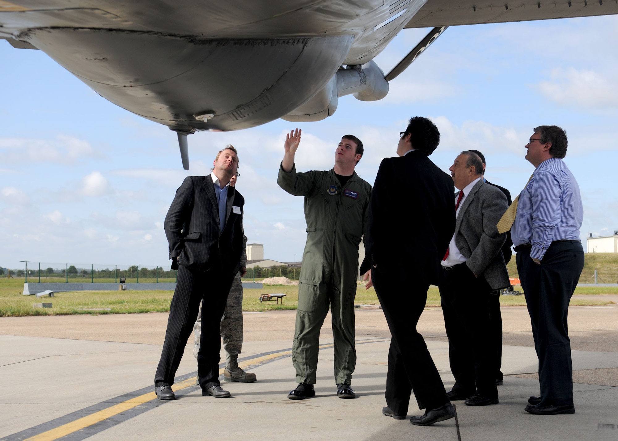 RAF MILDENHALL, England – Senior Airman Stephen Barry, 351st Air Refueling Squadron boom operator, gives a tour around a KC-135 Stratotanker to members of the Newmarket Chamber of Commerce during a static display May 12, 2011. (U.S. Air Force photo/Tech Sgt. Jerry Fleshman)
