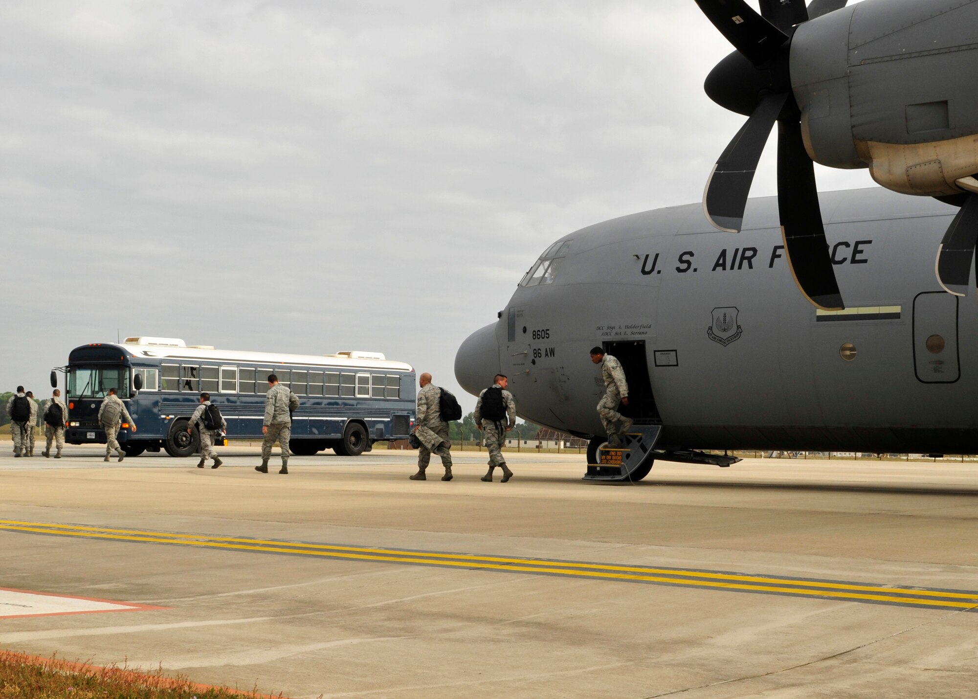 ROYAL AIR FORCE LAKENHEATH, England - Airmen from the 48th Aircraft Maintenance Squadron return to RAF Lakenheath from Aviano Air Base, Italy on May 11, 2011. The 48th AMXS Airmen were forward deployed to Aviano AB in support of Operation Odyssey Dawn and Operation Unified Protector. OUP is a NATO-led mission to operate a no-fly zone over the nation of Libya and provide humanitarian assistance to the Libyan civilian population in accordance with the United Nations Security Council resolution 1973. (U.S. Air Force photo/Senior Airman Tiffany M. Deuel)